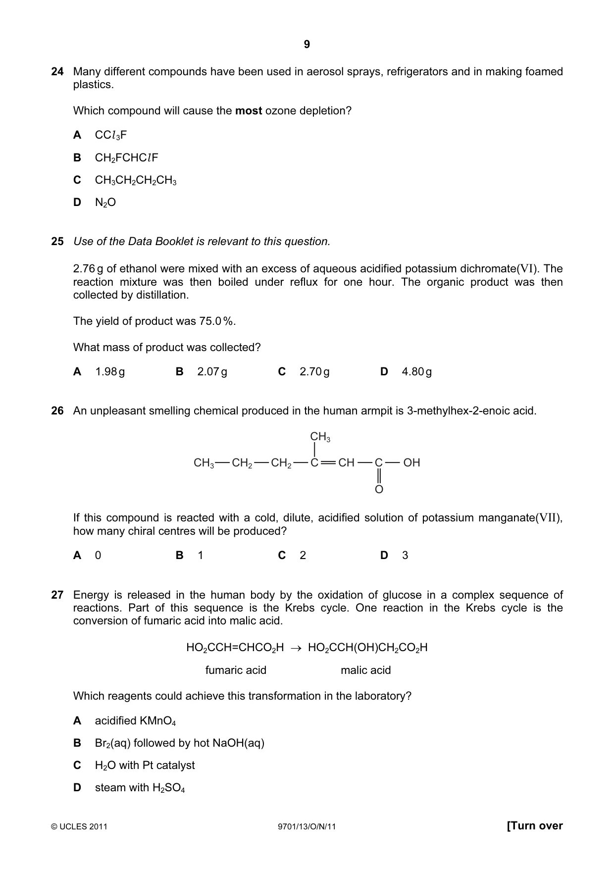Cambridge A Level Chemistry 9701 2011 Oct/Nov Paper 1 · Variant 3 question paper, page 9 of 16
