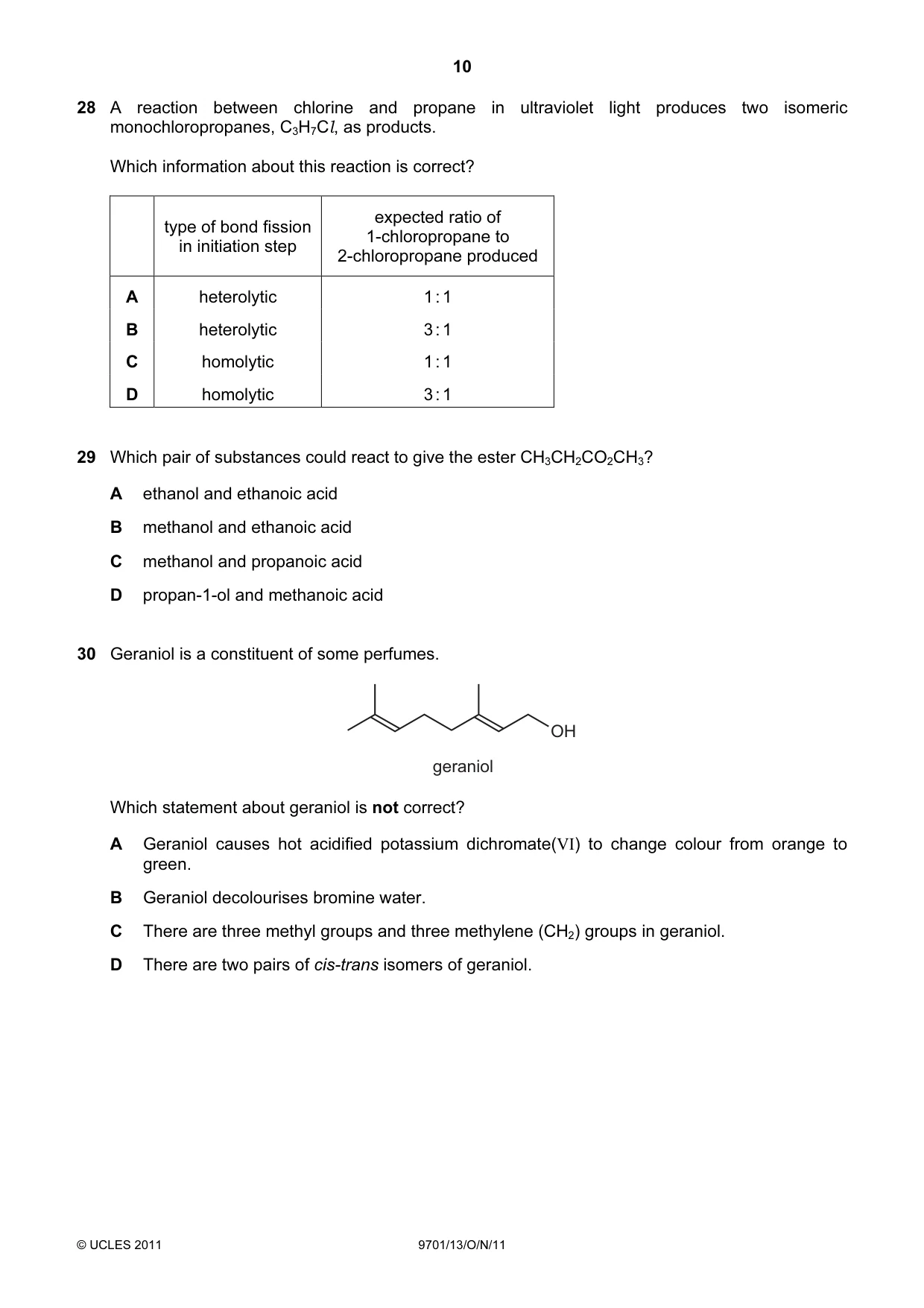 Cambridge A Level Chemistry 9701 2011 Oct/Nov Paper 1 · Variant 3 question paper, page 10 of 16