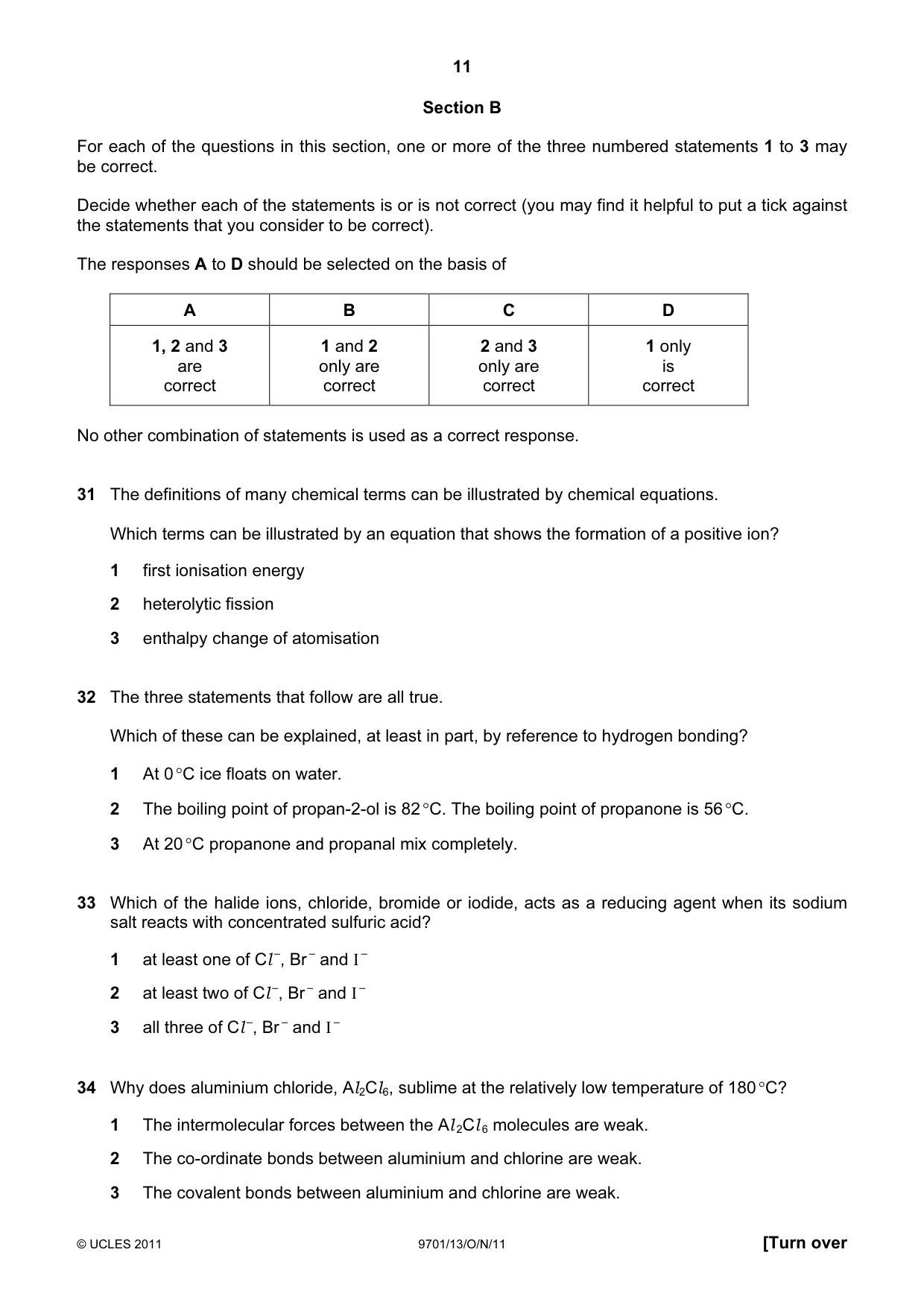 Cambridge A Level Chemistry 9701 2011 Oct/Nov Paper 1 · Variant 3 question paper, page 11 of 16