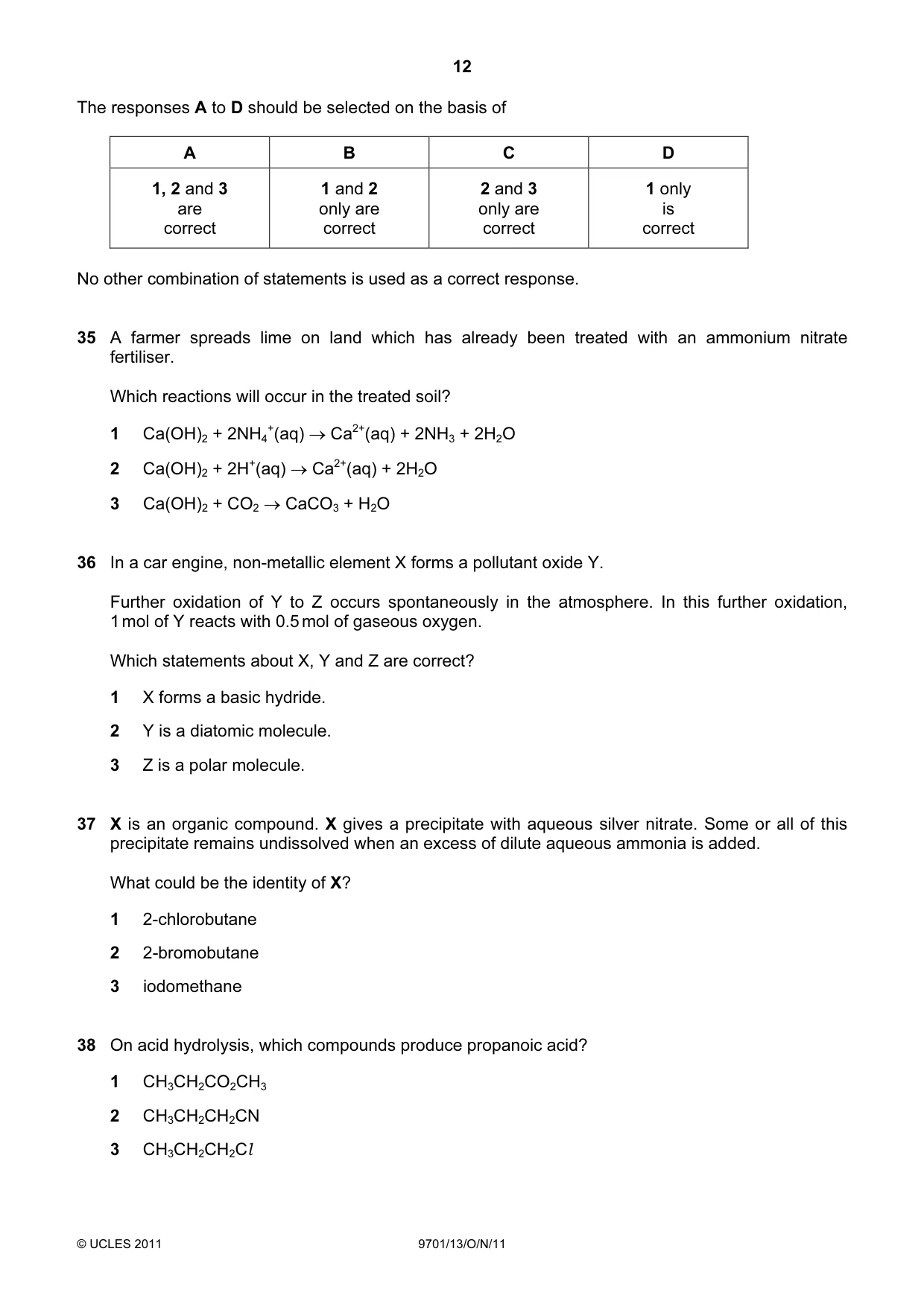 Cambridge A Level Chemistry 9701 2011 Oct/Nov Paper 1 · Variant 3 question paper, page 12 of 16