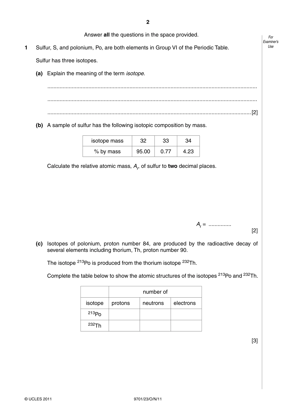 Cambridge A Level Chemistry 9701 2011 Oct/Nov Paper 2 · Variant 3 question paper, page 2 of 12