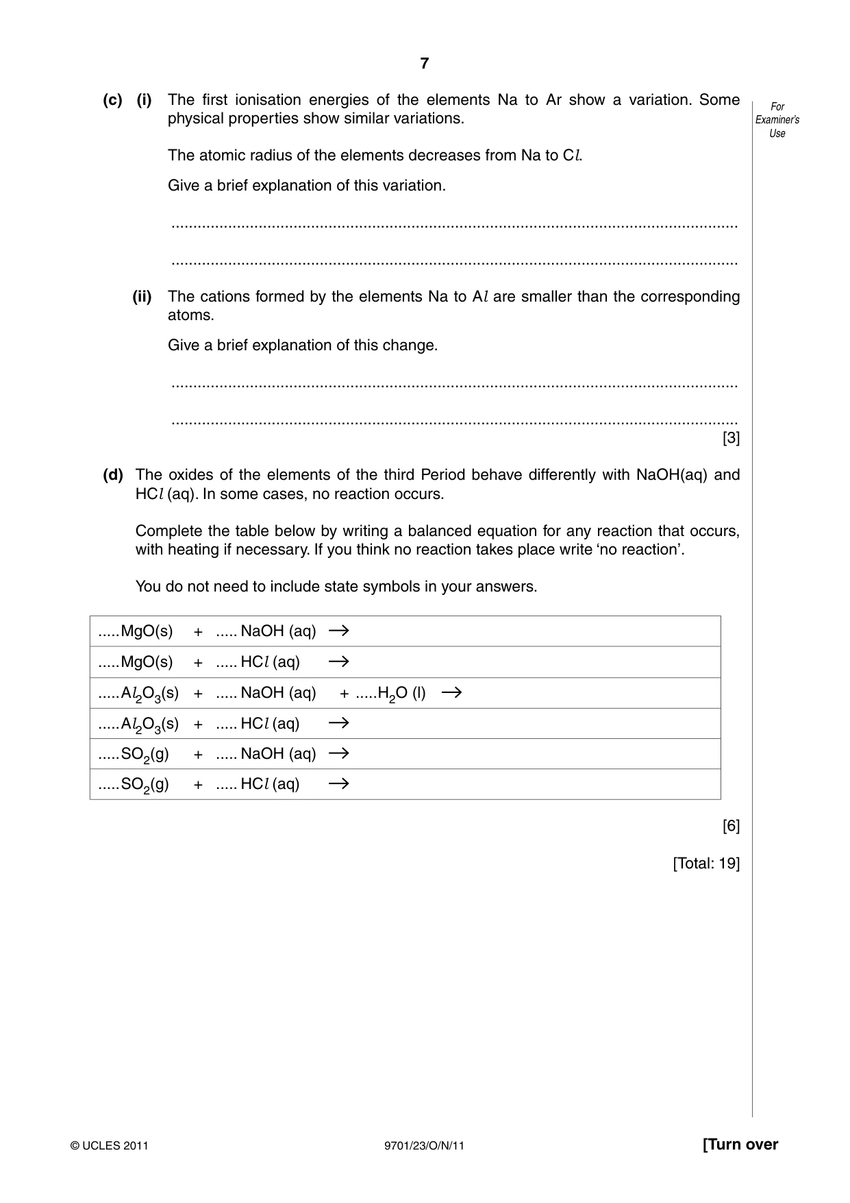 Cambridge A Level Chemistry 9701 2011 Oct/Nov Paper 2 · Variant 3 question paper, page 7 of 12