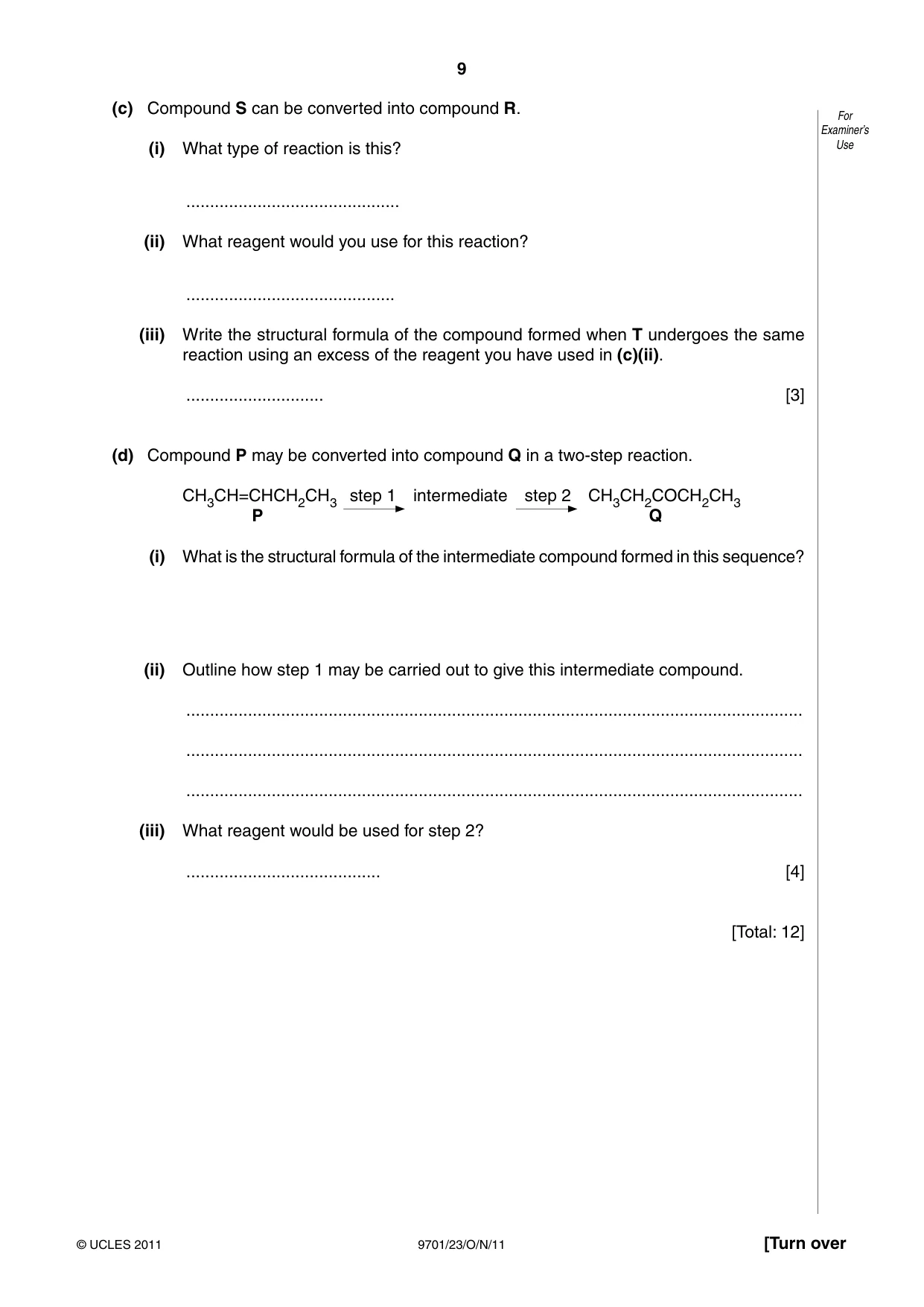 Cambridge A Level Chemistry 9701 2011 Oct/Nov Paper 2 · Variant 3 question paper, page 9 of 12