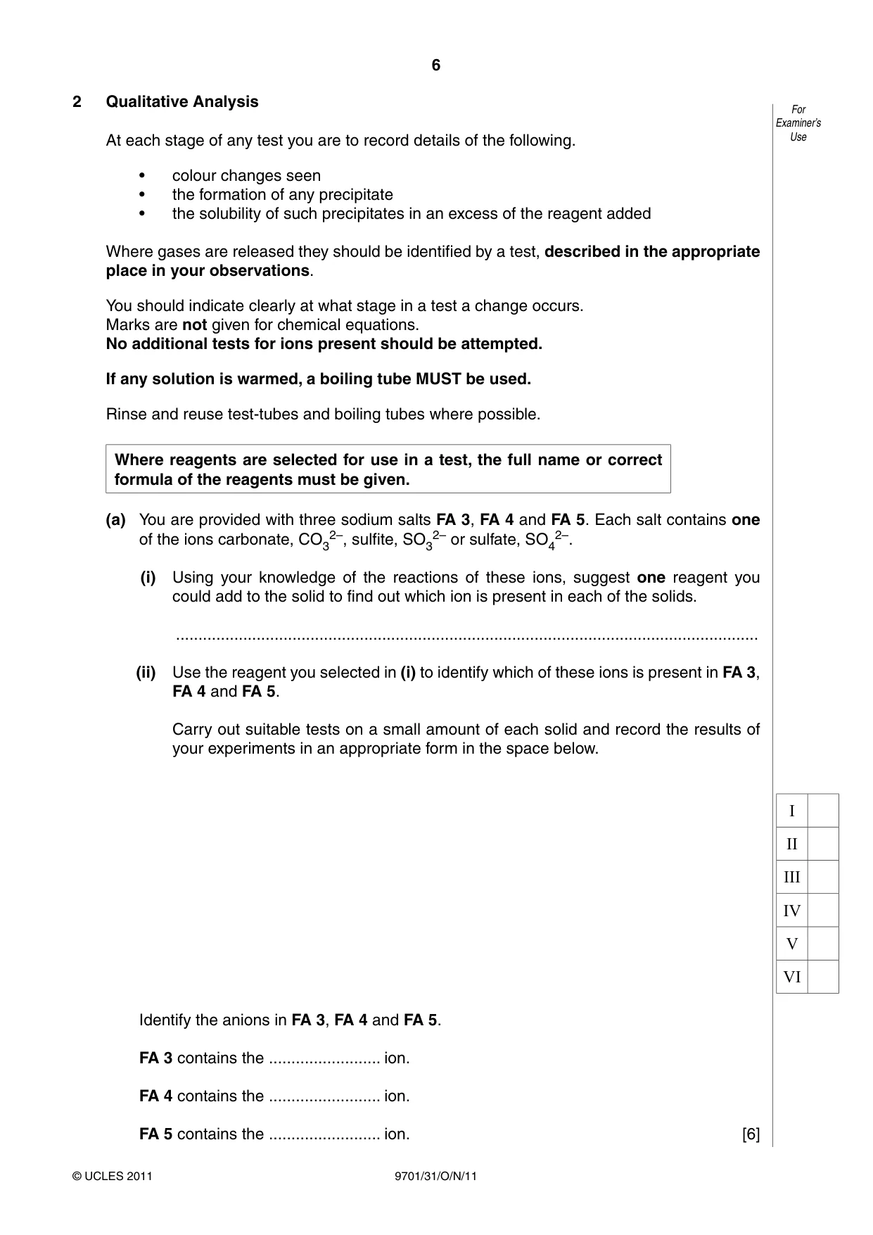 Cambridge A Level Chemistry 9701 2011 Oct/Nov Paper 3 · Variant 1 question paper, page 6 of 12