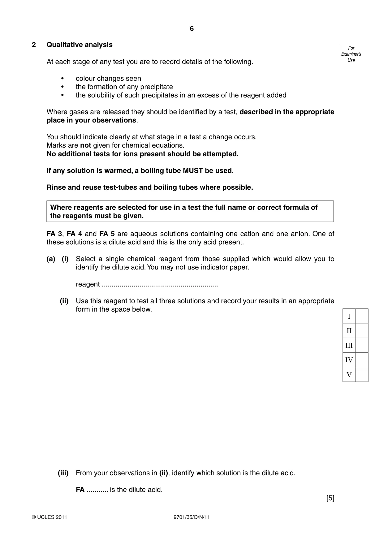 Cambridge A Level Chemistry 9701 2011 Oct/Nov Paper 3 · Variant 5 question paper, page 6 of 12