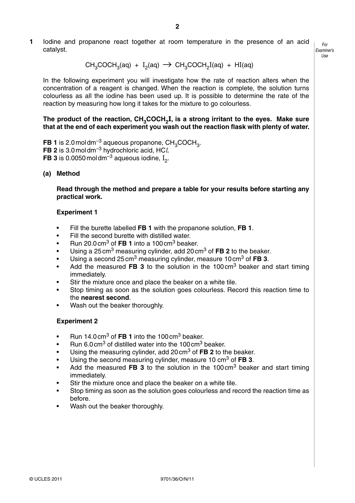 Cambridge A Level Chemistry 9701 2011 Oct/Nov Paper 3 · Variant 6 question paper, page 2 of 12
