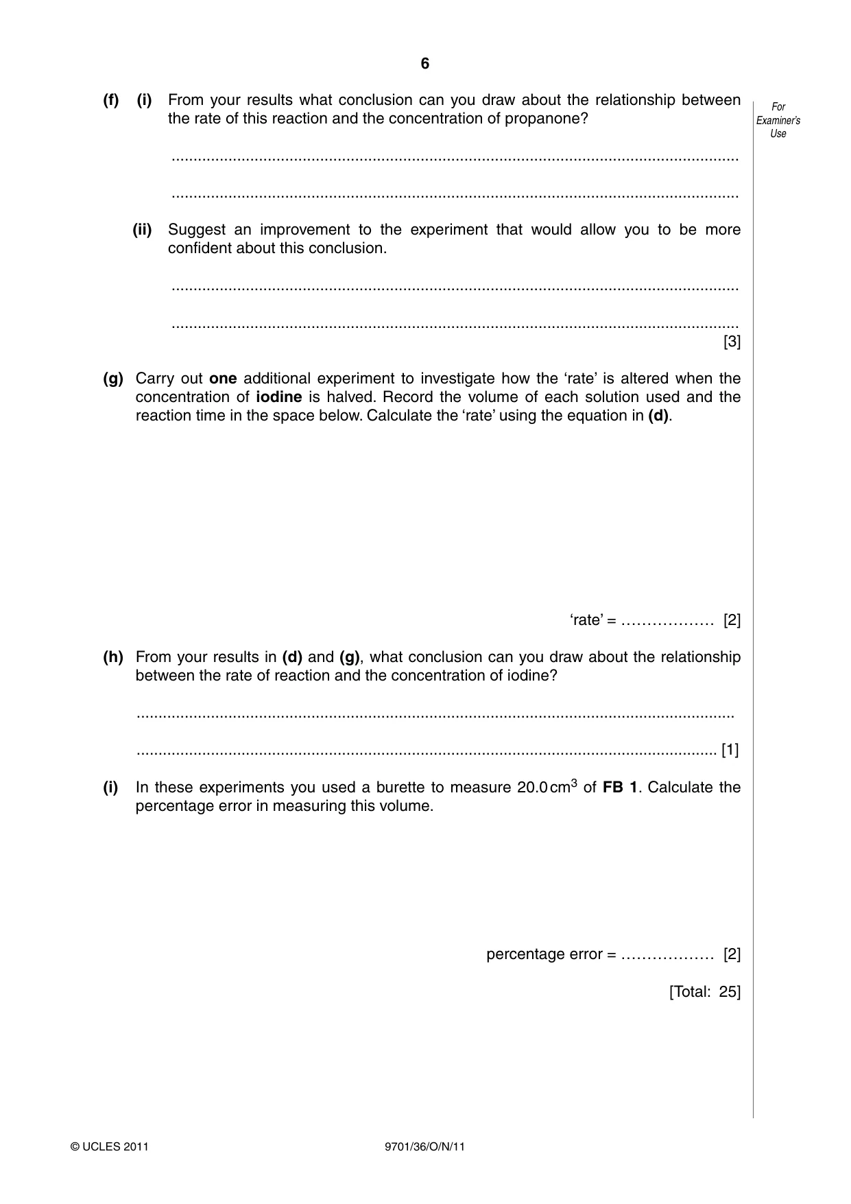 Cambridge A Level Chemistry 9701 2011 Oct/Nov Paper 3 · Variant 6 question paper, page 6 of 12