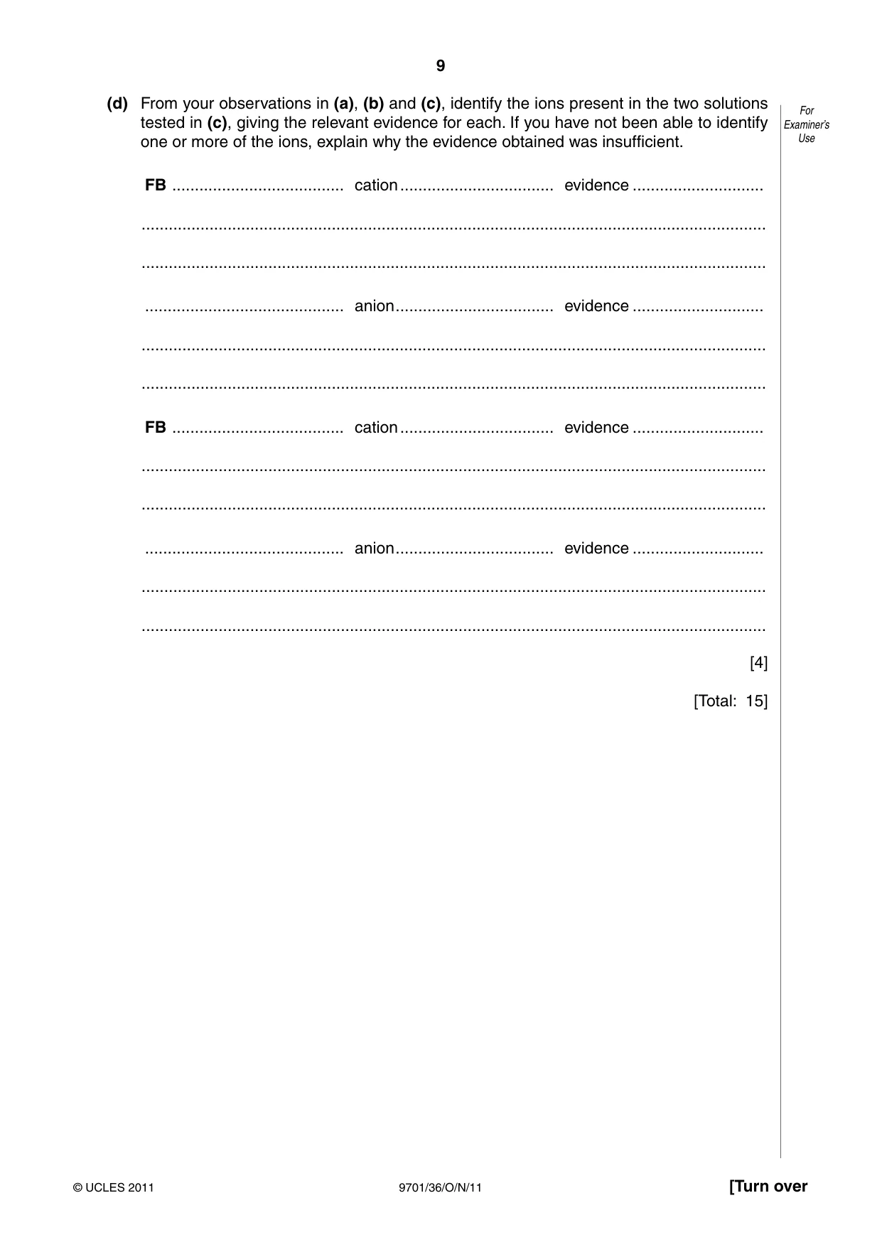 Cambridge A Level Chemistry 9701 2011 Oct/Nov Paper 3 · Variant 6 question paper, page 9 of 12