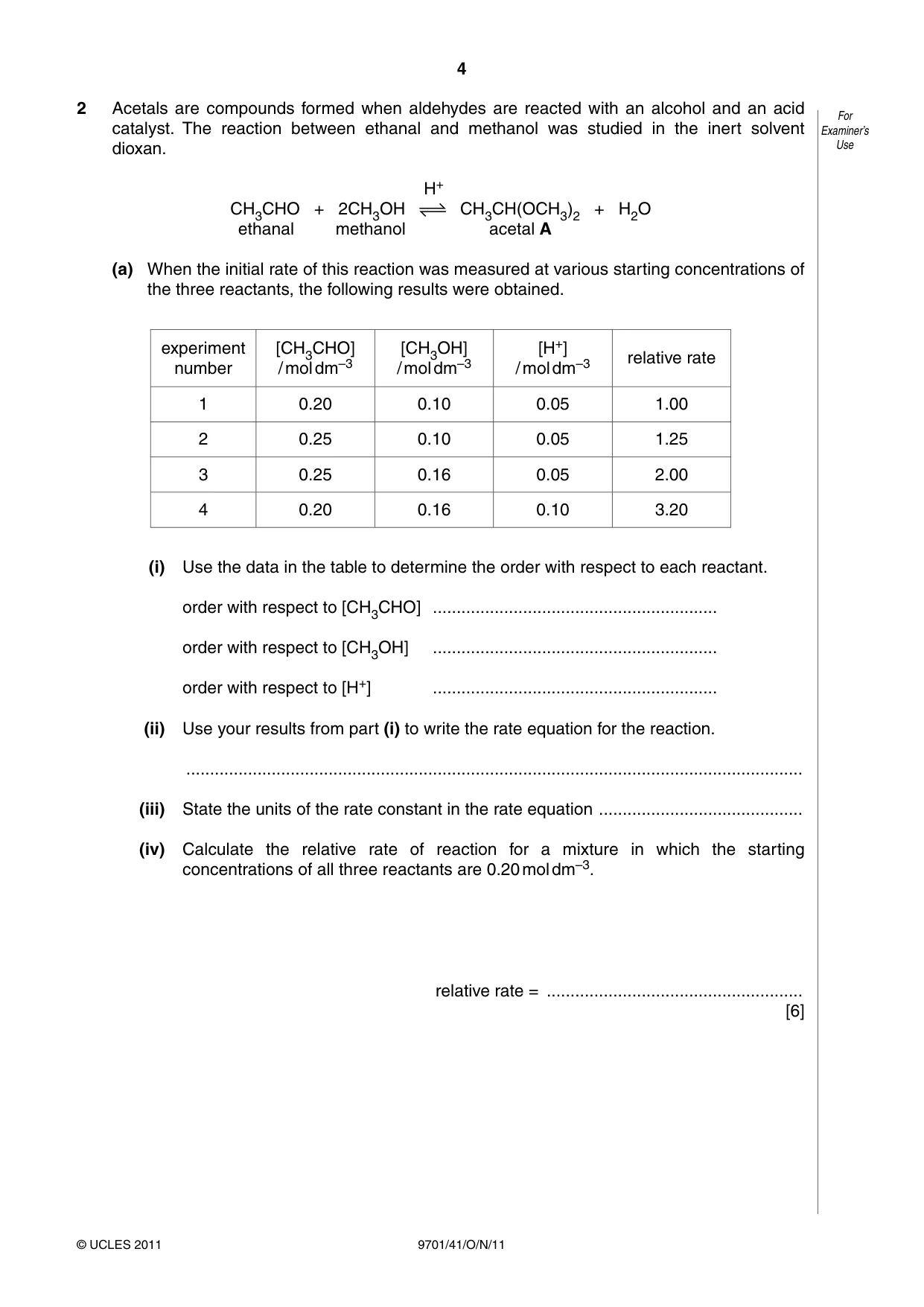 Cambridge A Level Chemistry 9701 2011 Oct/Nov Paper 4 · Variant 1 question paper, page 4 of 20