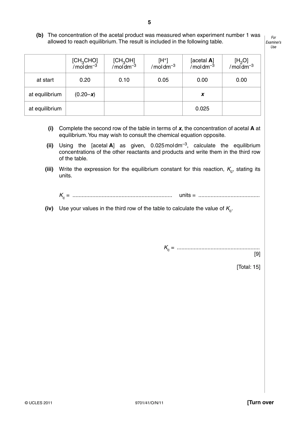 Cambridge A Level Chemistry 9701 2011 Oct/Nov Paper 4 · Variant 1 question paper, page 5 of 20