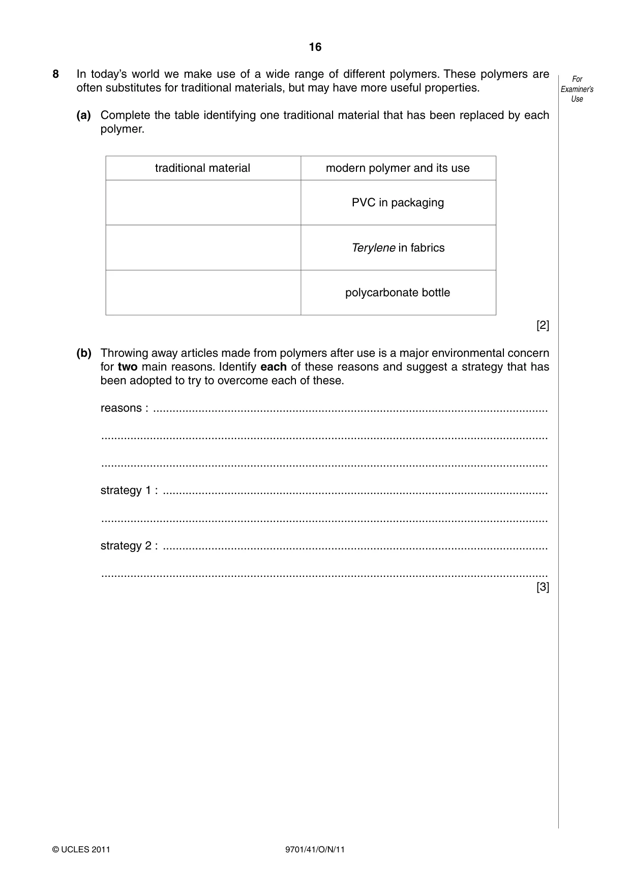 Cambridge A Level Chemistry 9701 2011 Oct/Nov Paper 4 · Variant 1 question paper, page 16 of 20