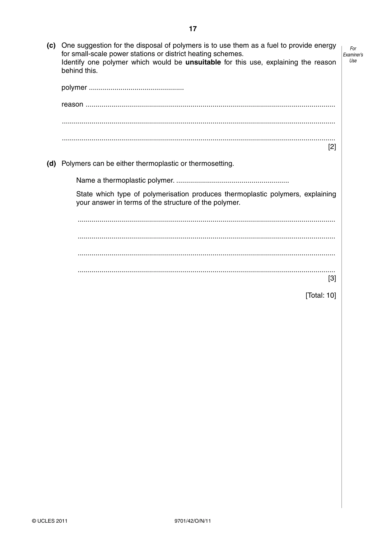 Cambridge A Level Chemistry 9701 2011 Oct/Nov Paper 4 · Variant 2 question paper, page 17 of 20