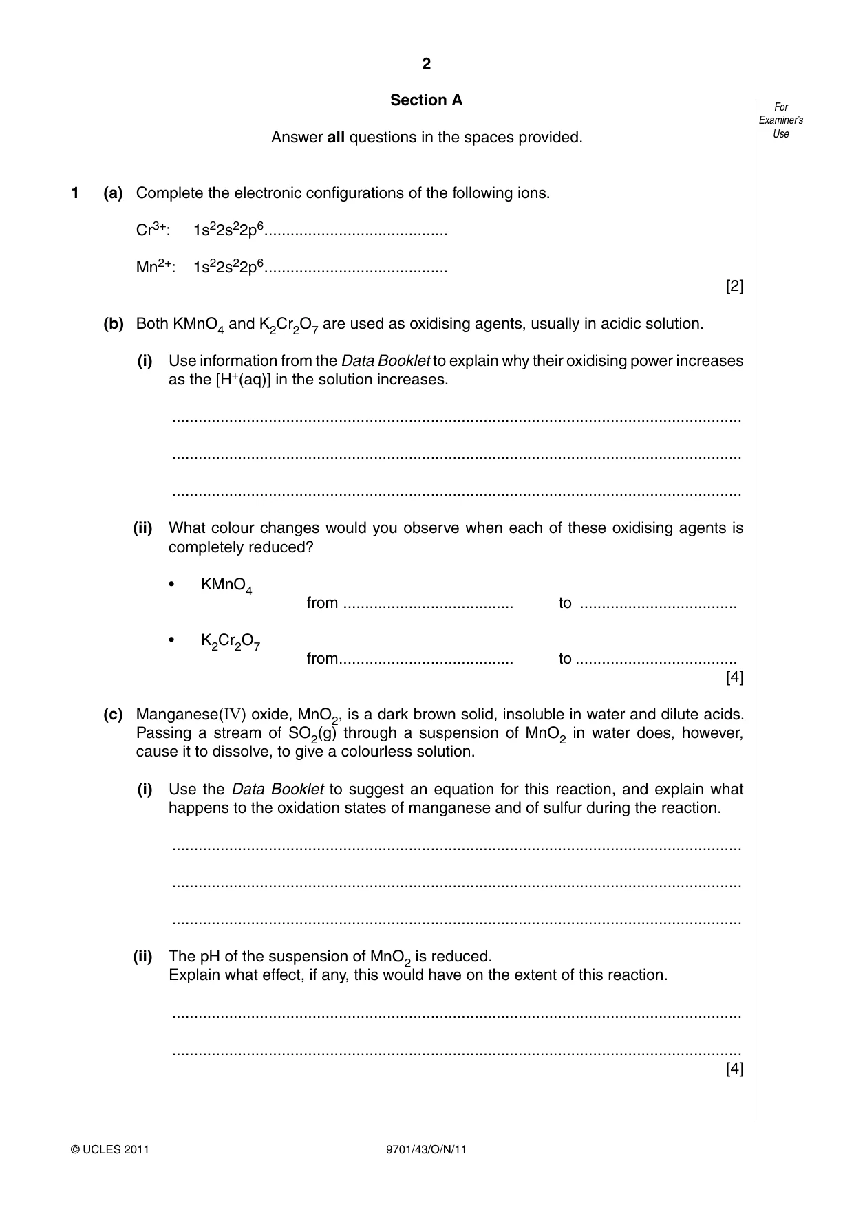 Cambridge A Level Chemistry 9701 2011 Oct/Nov Paper 4 · Variant 3 question paper, page 2 of 20