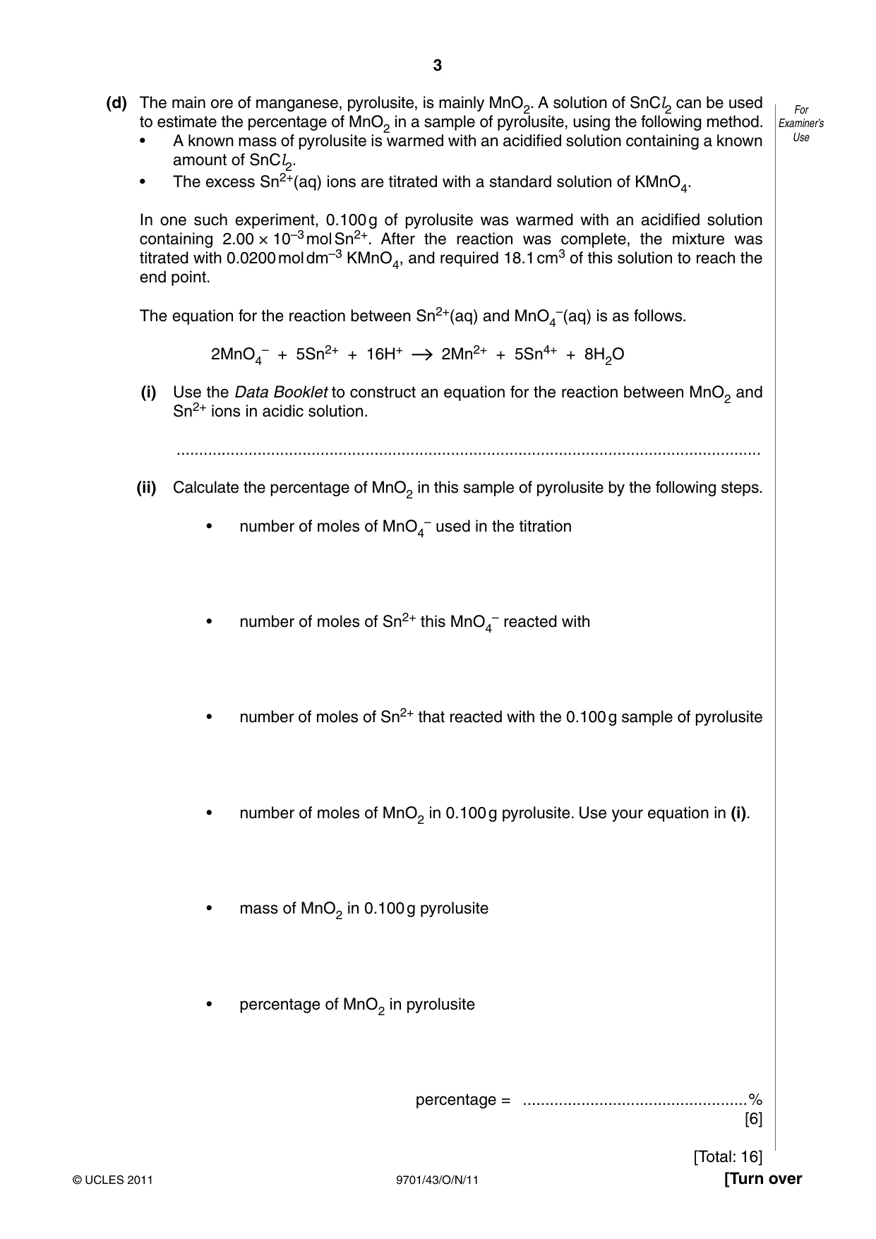 Cambridge A Level Chemistry 9701 2011 Oct/Nov Paper 4 · Variant 3 question paper, page 3 of 20