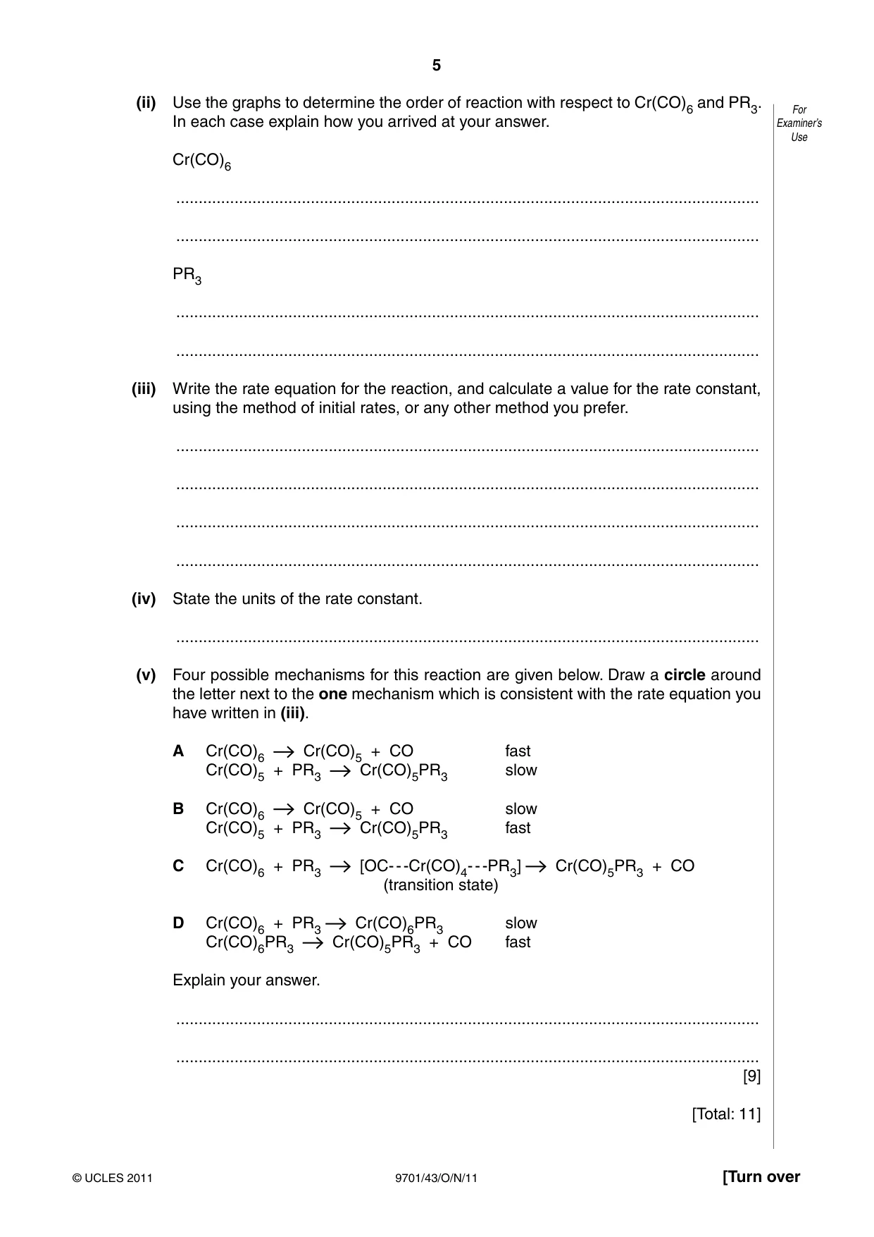 Cambridge A Level Chemistry 9701 2011 Oct/Nov Paper 4 · Variant 3 question paper, page 5 of 20