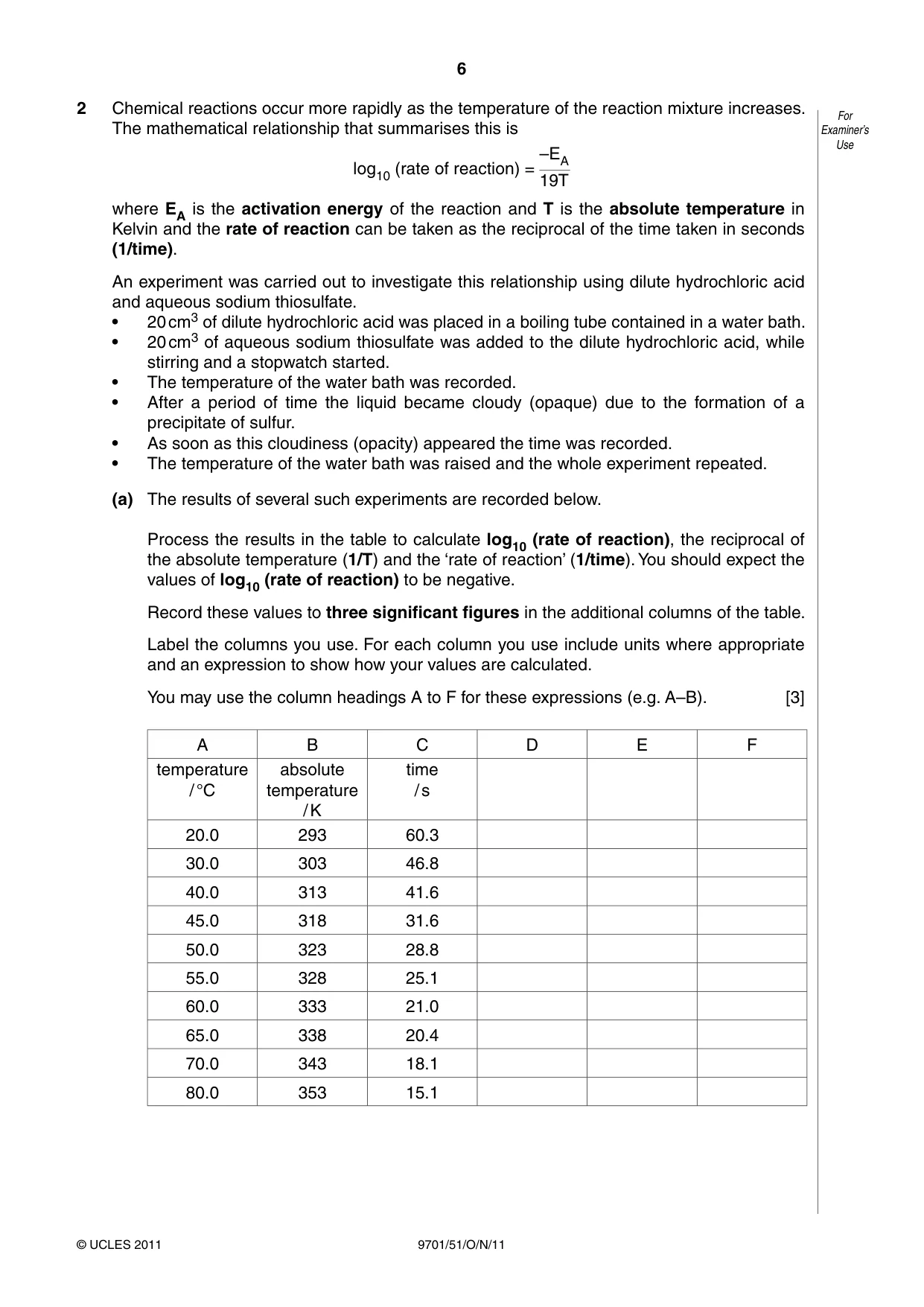 Cambridge A Level Chemistry 9701 2011 Oct/Nov Paper 5 · Variant 1 question paper, page 6 of 12