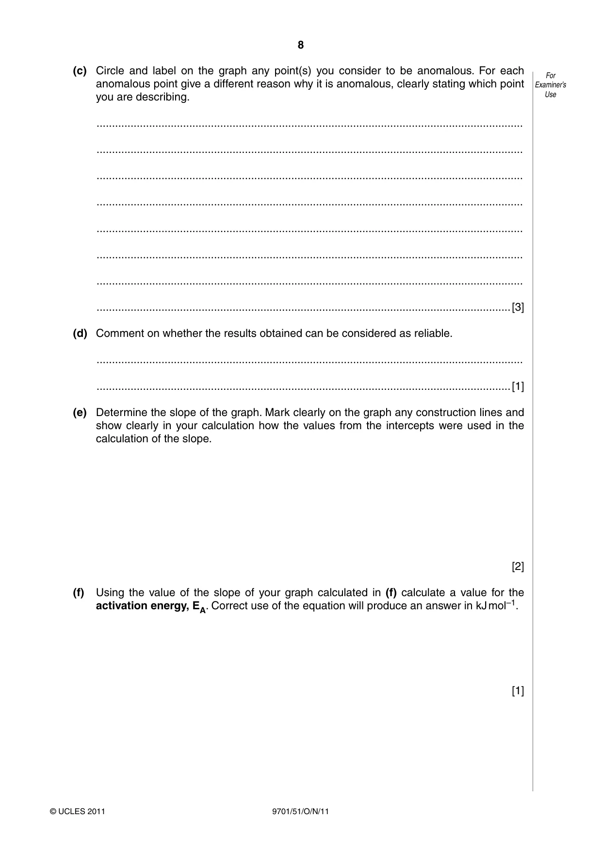 Cambridge A Level Chemistry 9701 2011 Oct/Nov Paper 5 · Variant 1 question paper, page 8 of 12