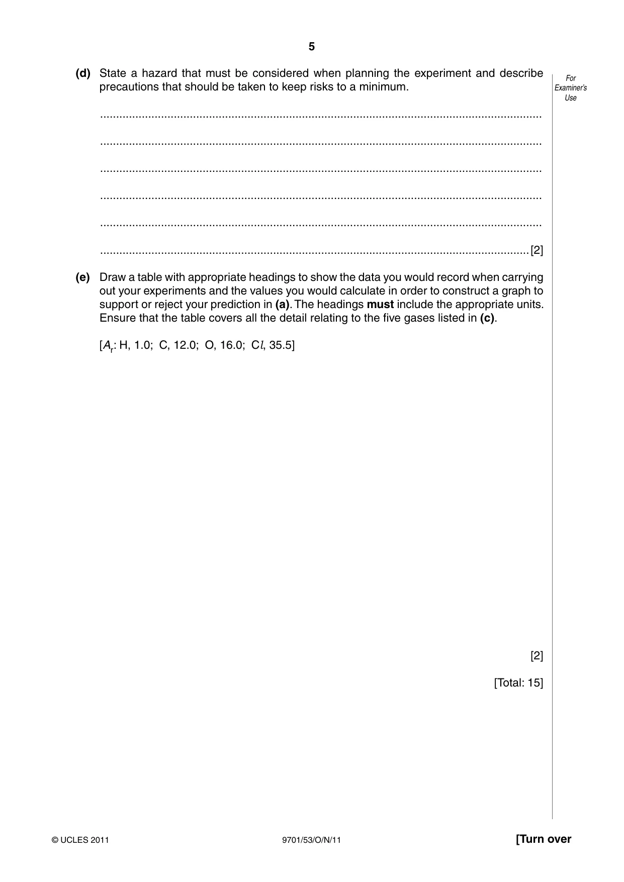 Cambridge A Level Chemistry 9701 2011 Oct/Nov Paper 5 · Variant 3 question paper, page 5 of 12