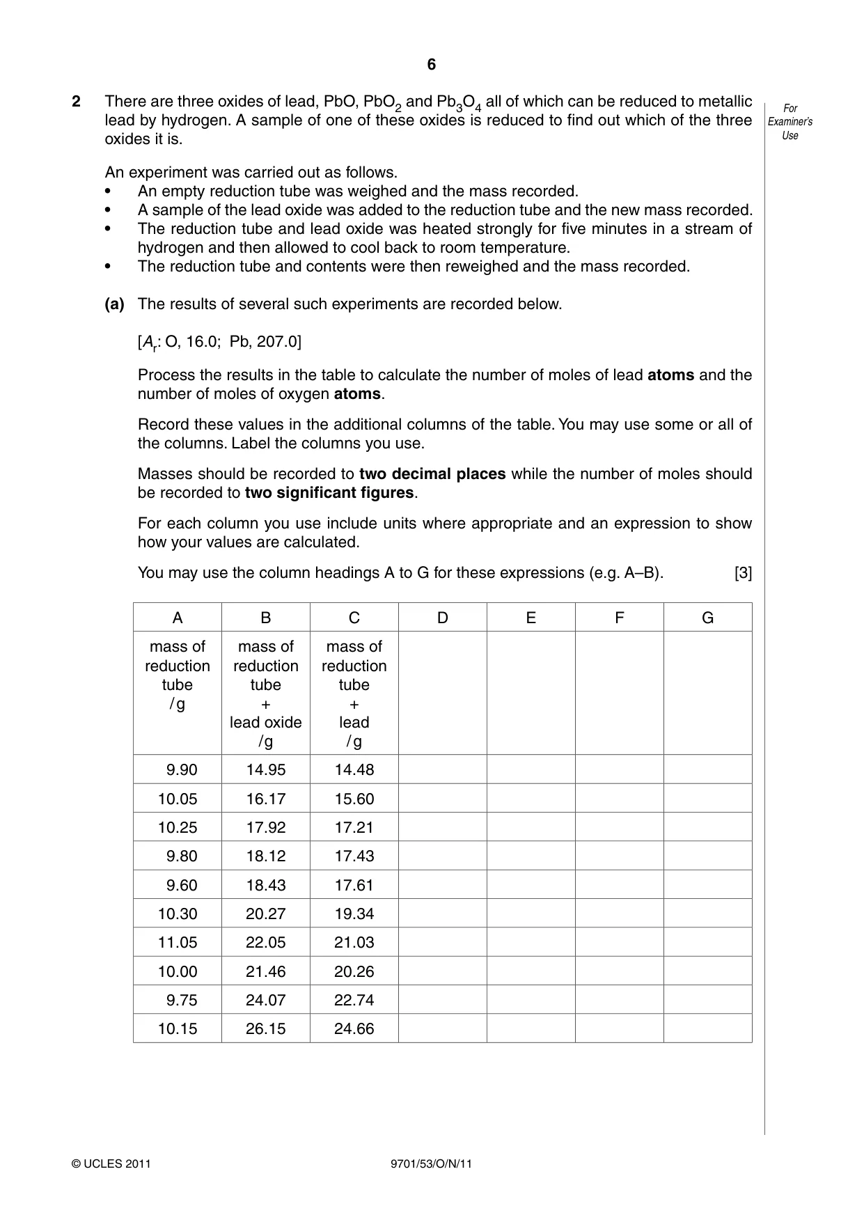 Cambridge A Level Chemistry 9701 2011 Oct/Nov Paper 5 · Variant 3 question paper, page 6 of 12