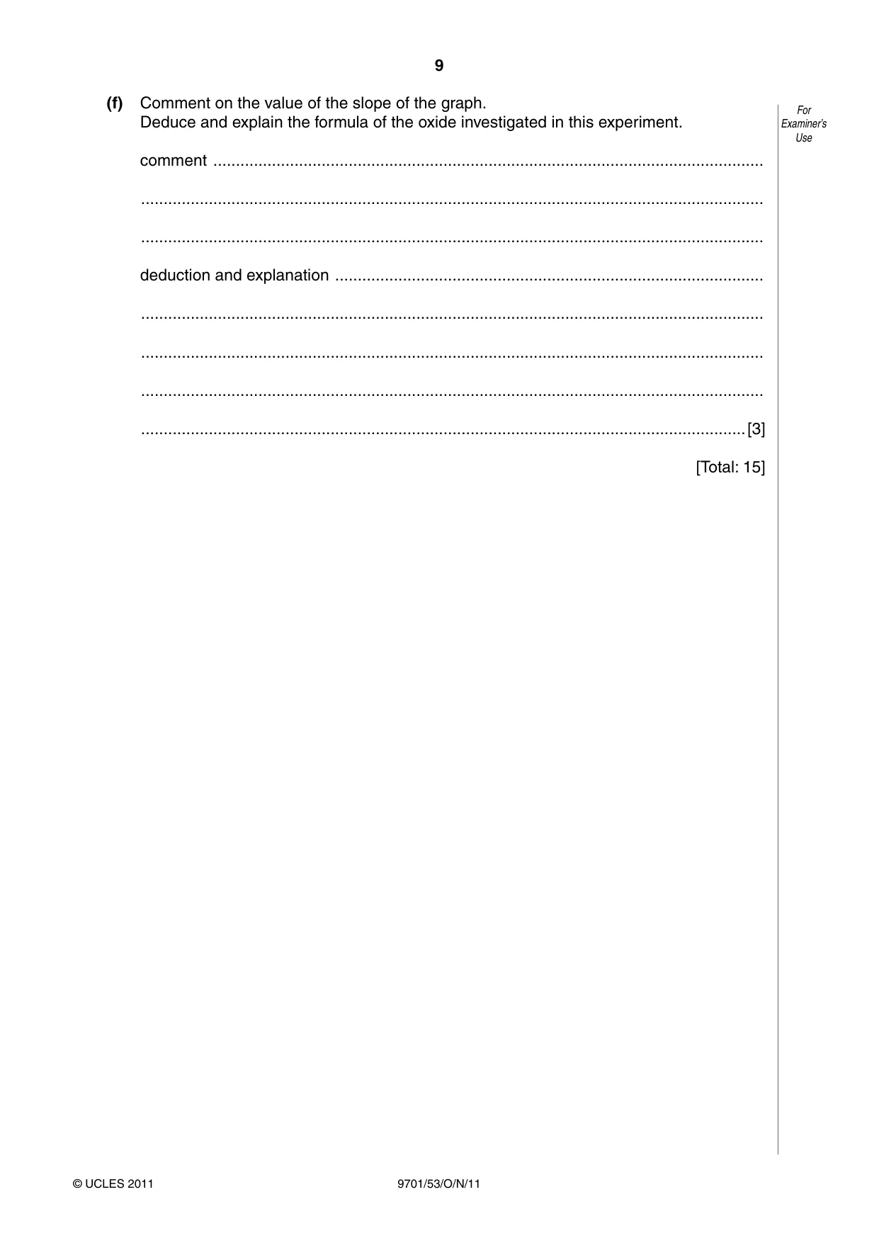 Cambridge A Level Chemistry 9701 2011 Oct/Nov Paper 5 · Variant 3 question paper, page 9 of 12