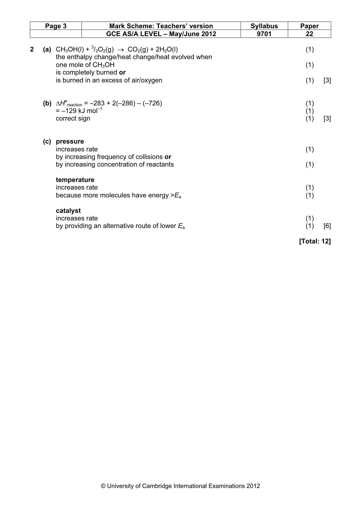 Mark scheme, page 3 of 6