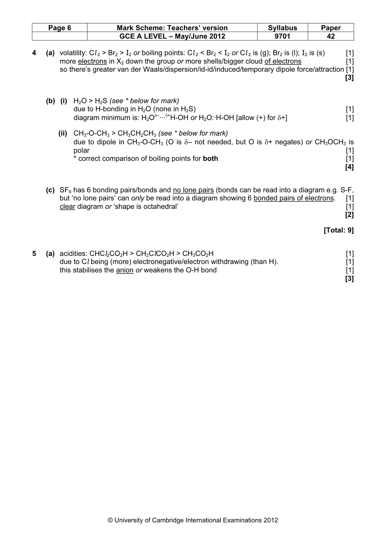 Mark scheme, page 6 of 10