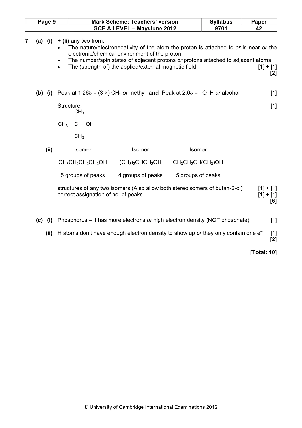 Mark scheme, page 9 of 10