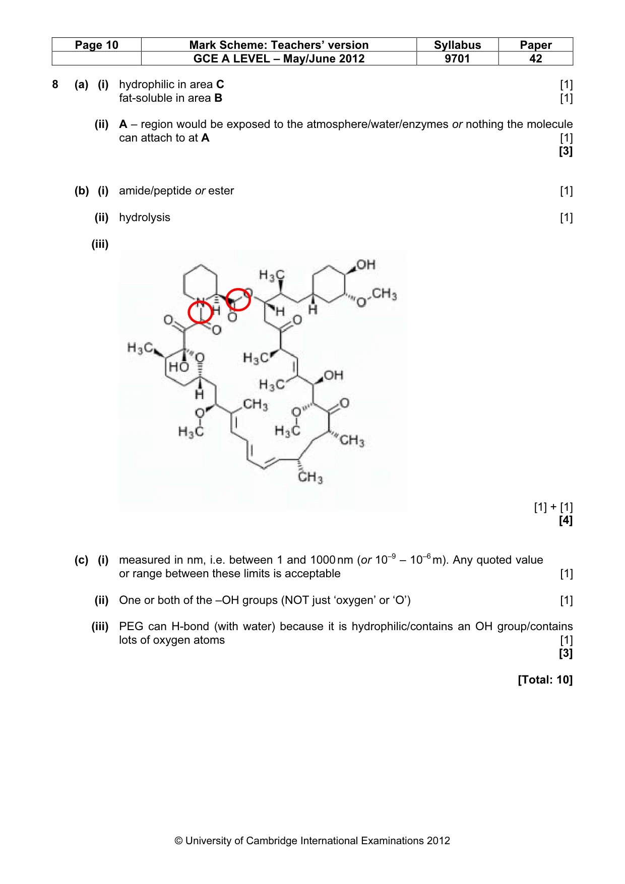 Mark scheme, page 10 of 10