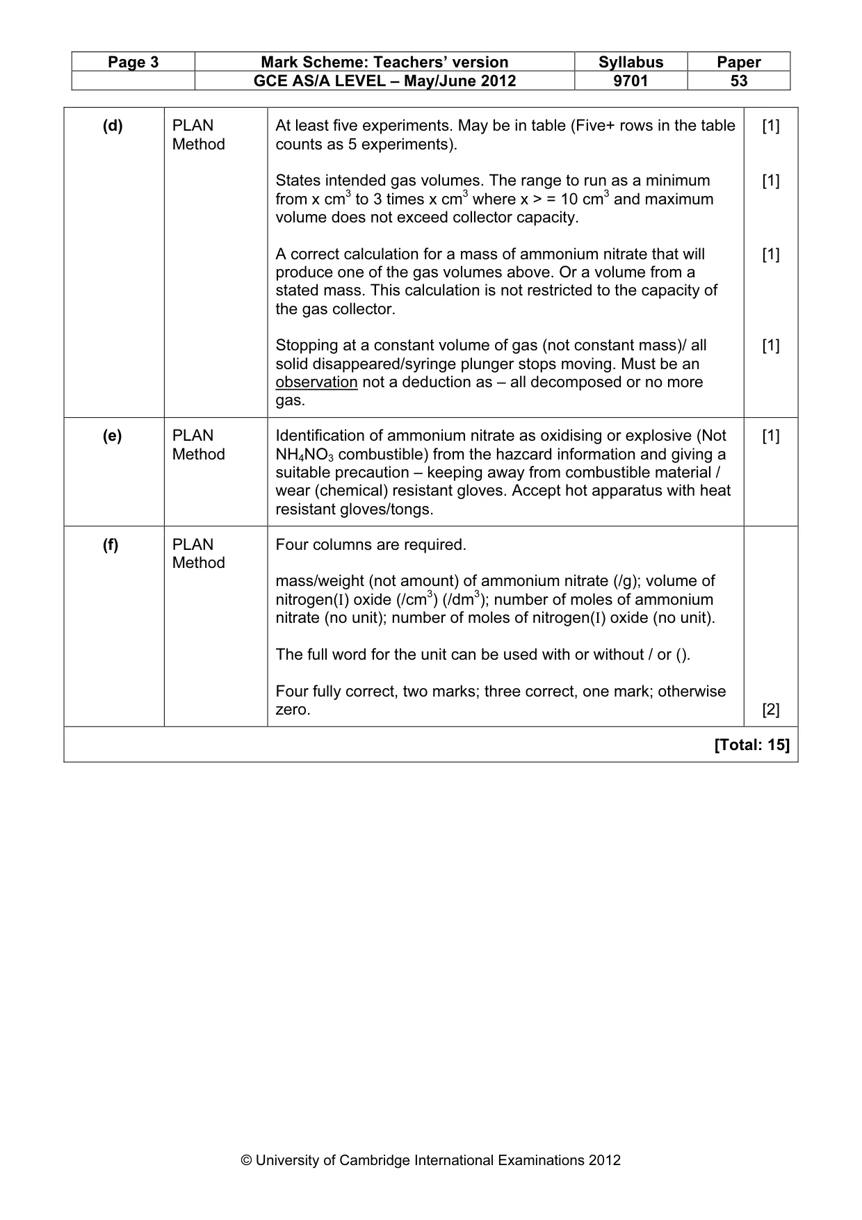 Mark scheme, page 3 of 6
