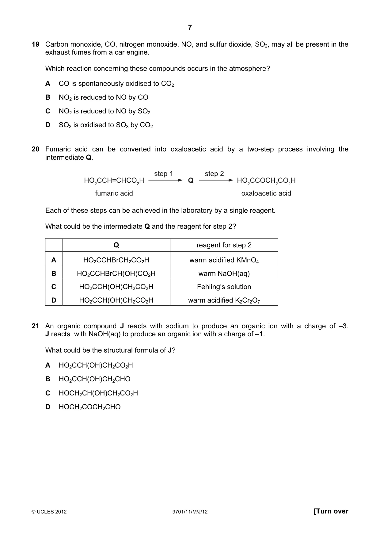Cambridge A Level Chemistry 9701 2012 May/June Paper 1 · Variant 1 question paper, page 7 of 16