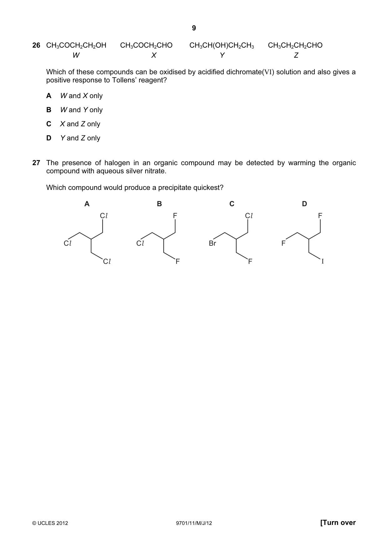 Cambridge A Level Chemistry 9701 2012 May/June Paper 1 · Variant 1 question paper, page 9 of 16