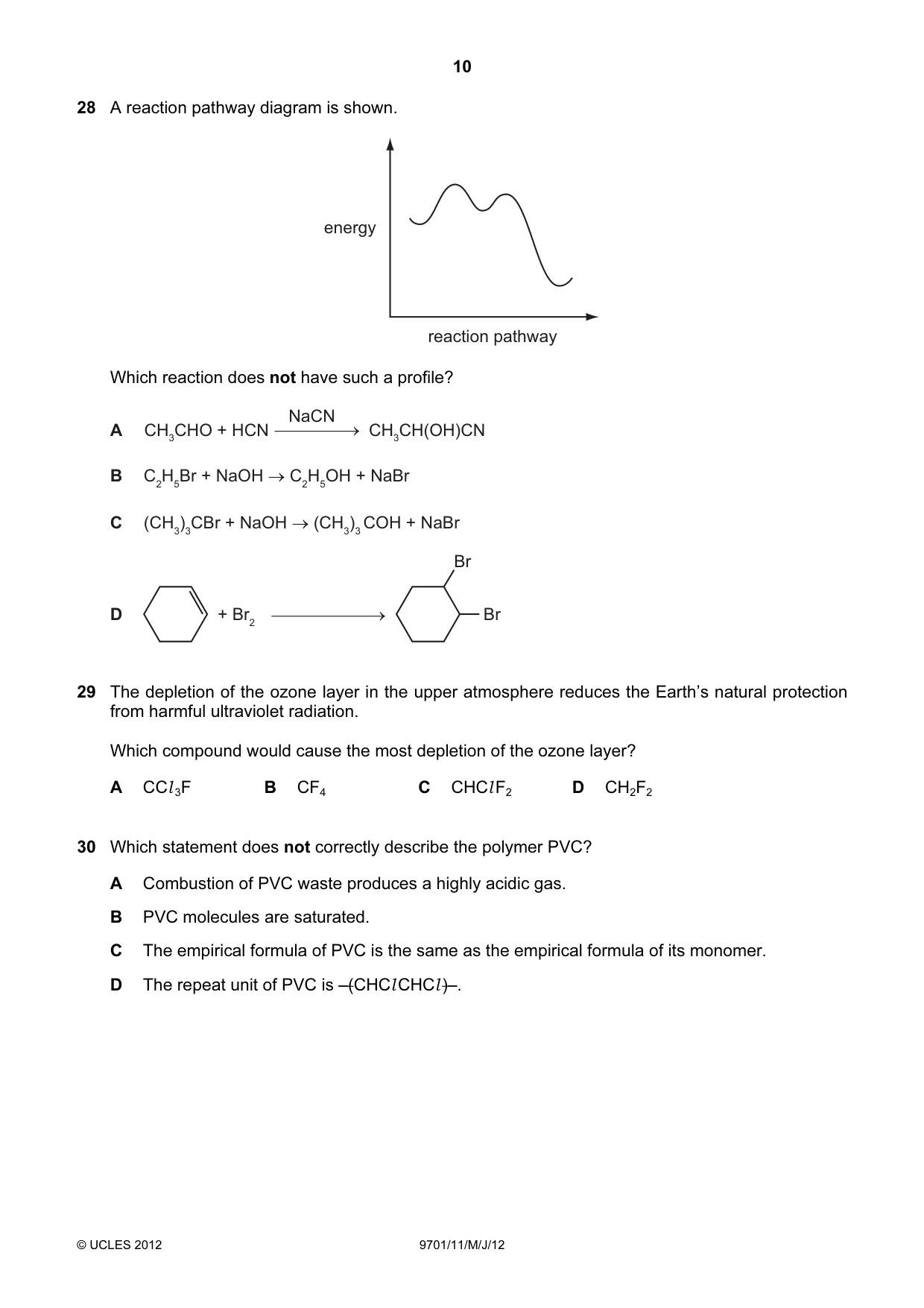 Cambridge A Level Chemistry 9701 2012 May/June Paper 1 · Variant 1 question paper, page 10 of 16