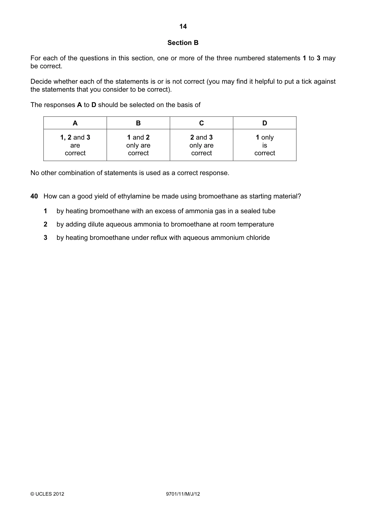 Cambridge A Level Chemistry 9701 2012 May/June Paper 1 · Variant 1 question paper, page 14 of 16