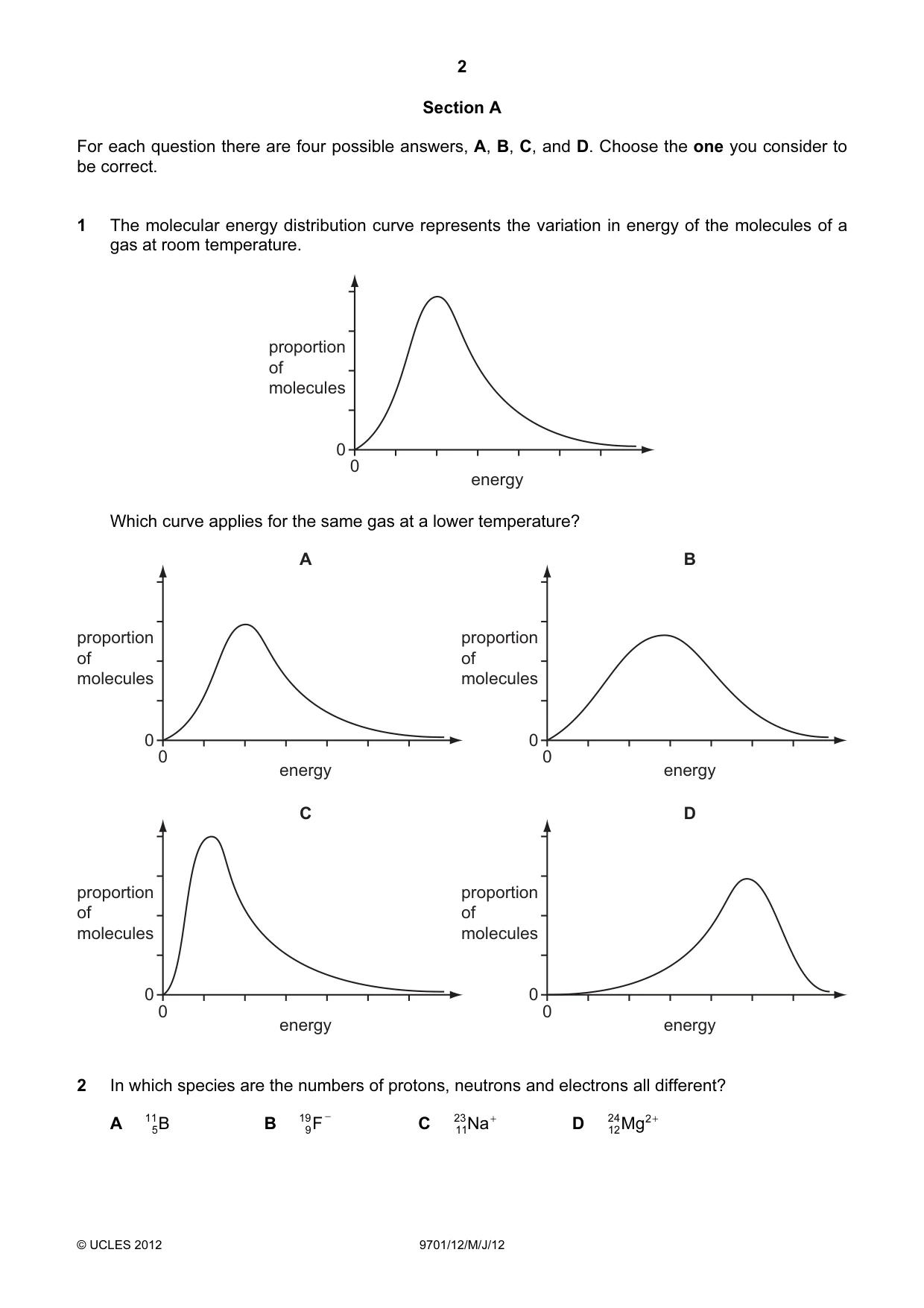 Cambridge A Level Chemistry 9701 2012 May/June Paper 1 · Variant 2 question paper, page 2 of 16