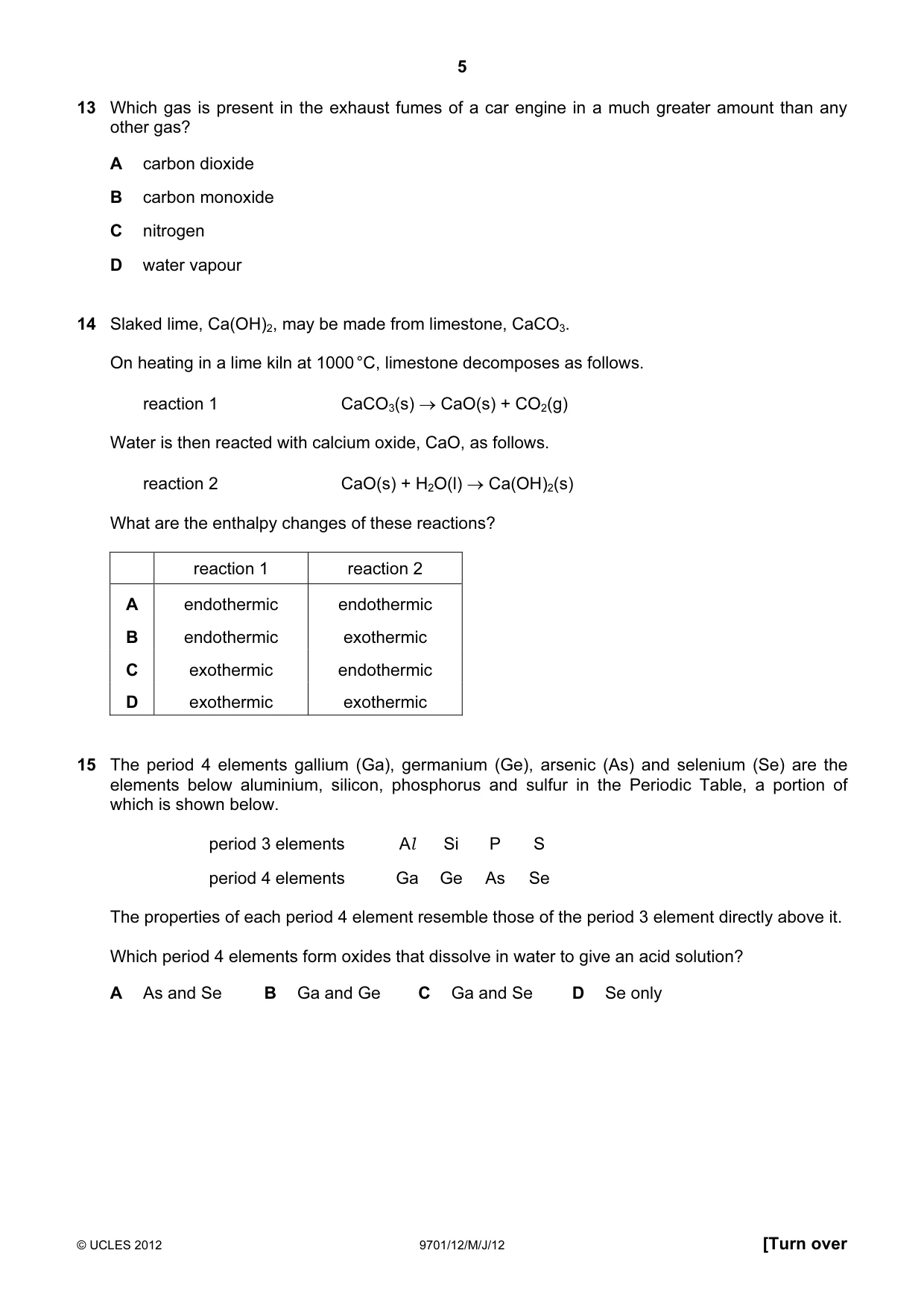 Cambridge A Level Chemistry 9701 2012 May/June Paper 1 · Variant 2 question paper, page 5 of 16