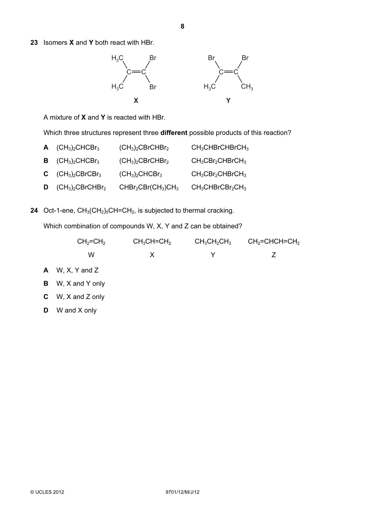 Cambridge A Level Chemistry 9701 2012 May/June Paper 1 · Variant 2 question paper, page 8 of 16