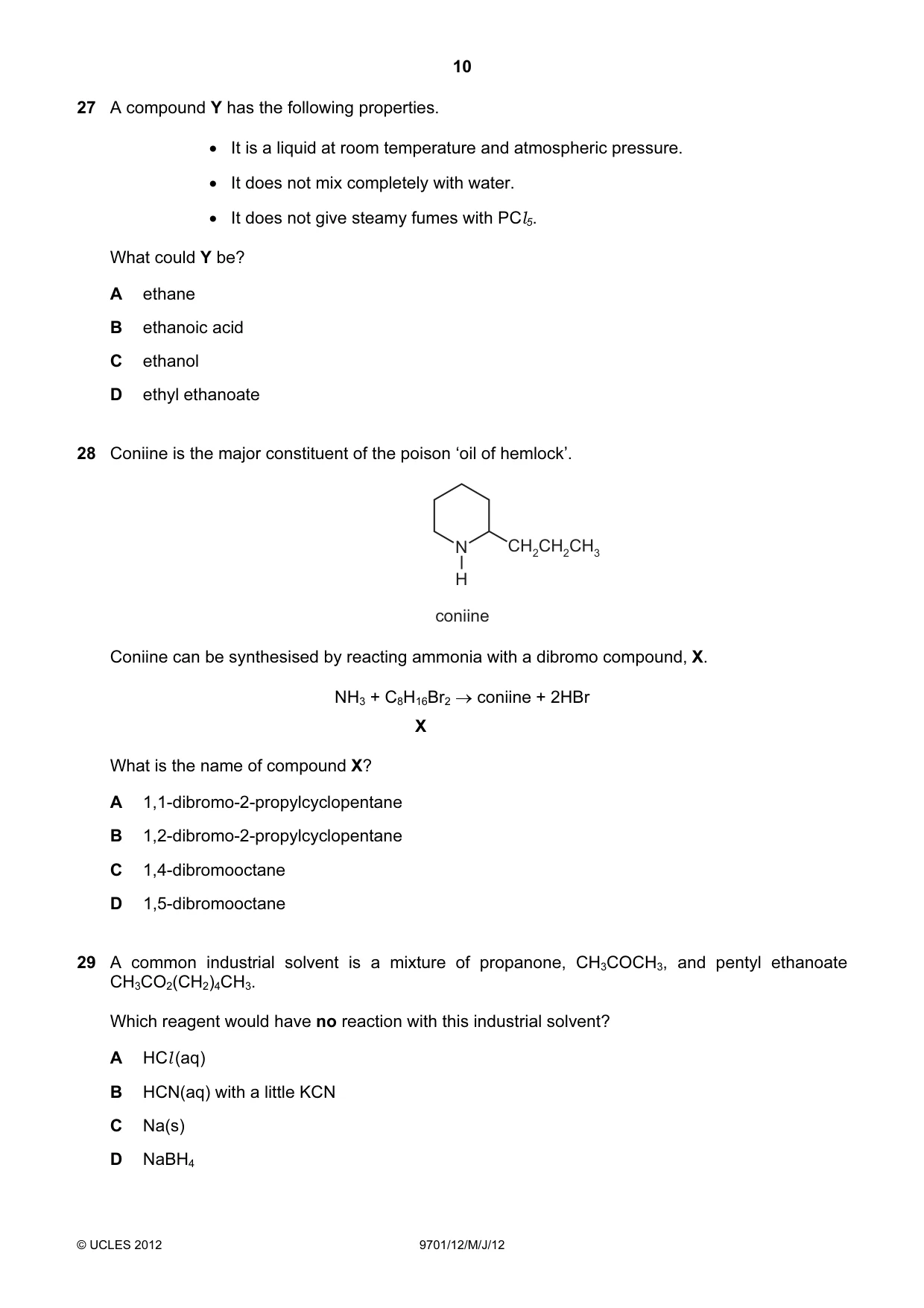 Cambridge A Level Chemistry 9701 2012 May/June Paper 1 · Variant 2 question paper, page 10 of 16