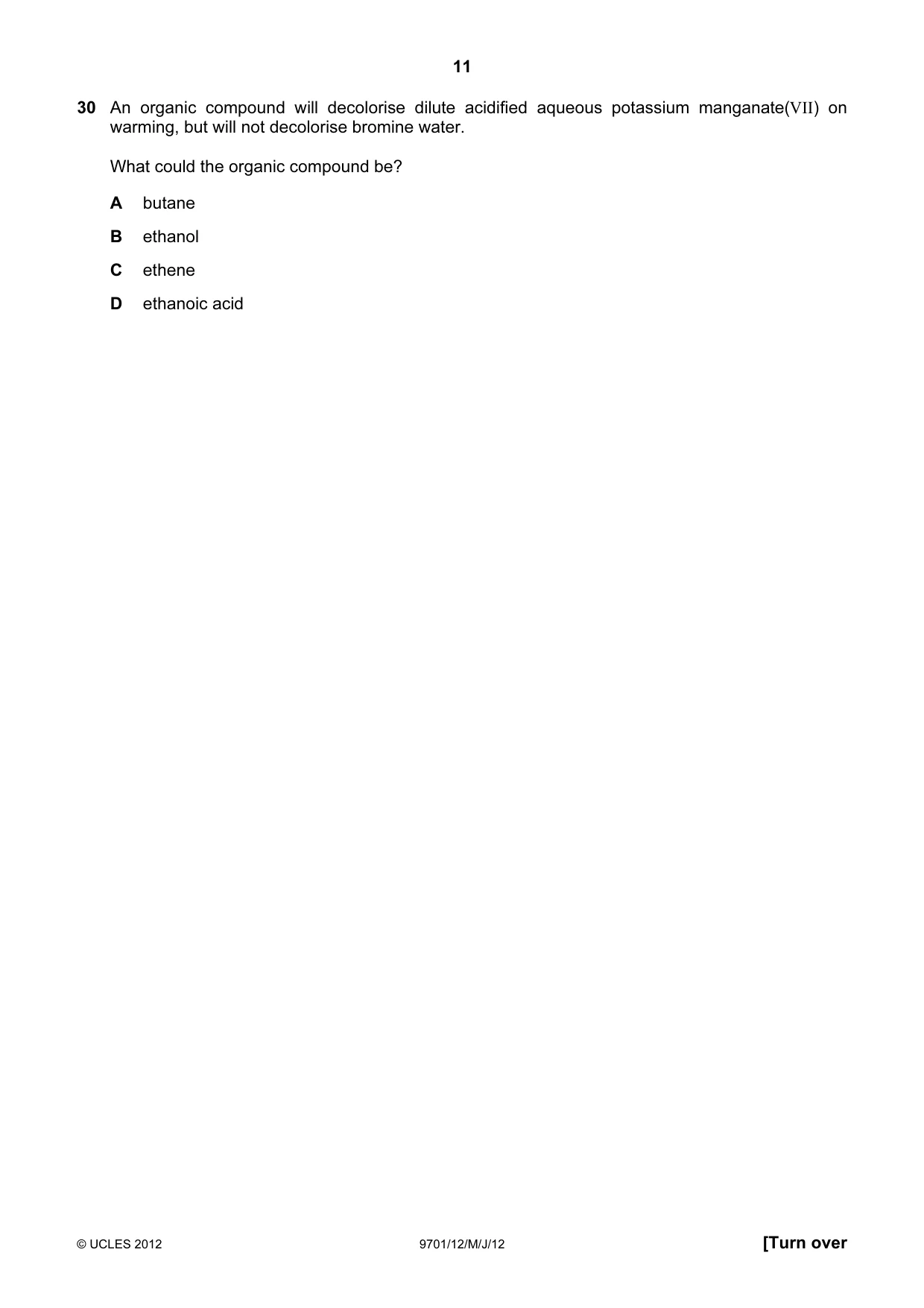 Cambridge A Level Chemistry 9701 2012 May/June Paper 1 · Variant 2 question paper, page 11 of 16