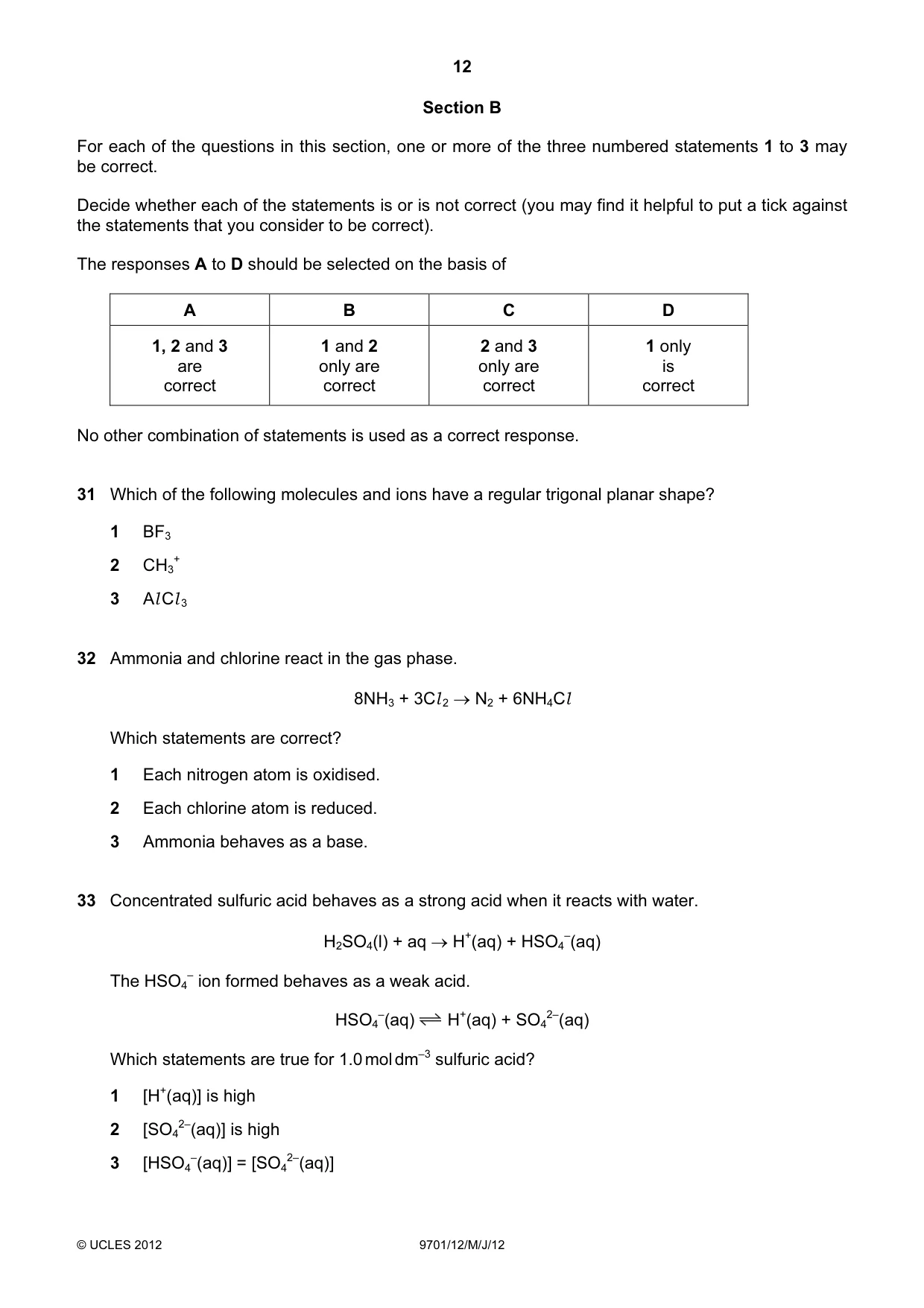 Cambridge A Level Chemistry 9701 2012 May/June Paper 1 · Variant 2 question paper, page 12 of 16