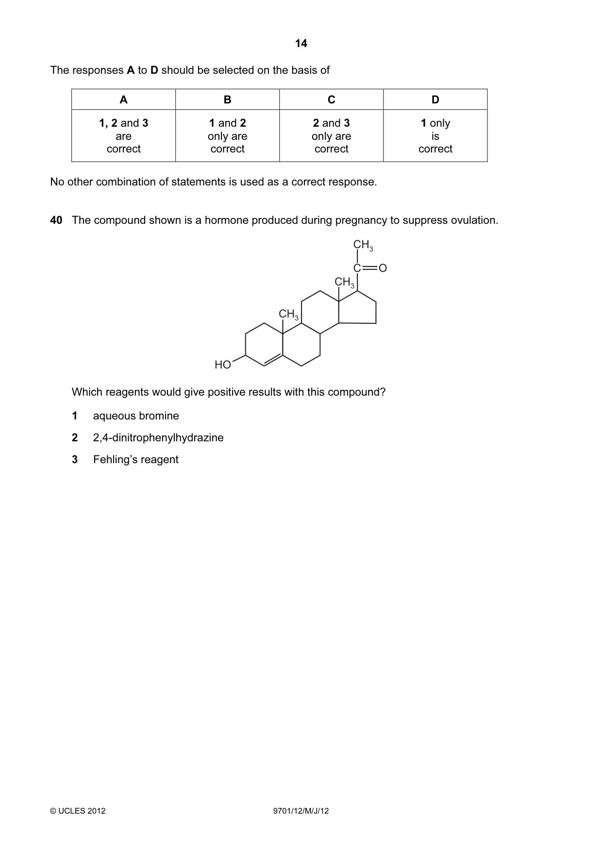 Cambridge A Level Chemistry 9701 2012 May/June Paper 1 · Variant 2 question paper, page 14 of 16