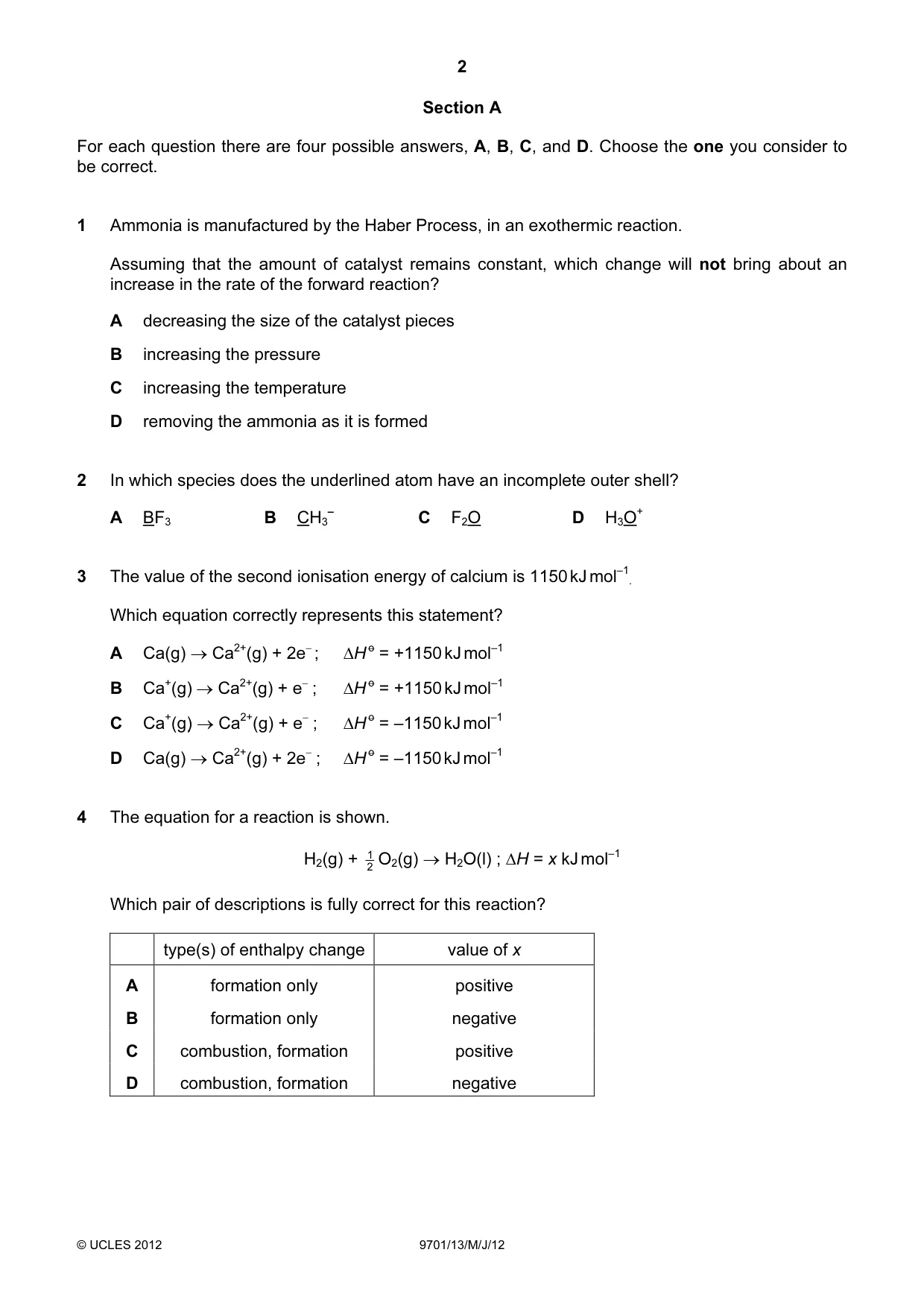 Cambridge A Level Chemistry 9701 2012 May/June Paper 1 · Variant 3 question paper, page 2 of 16