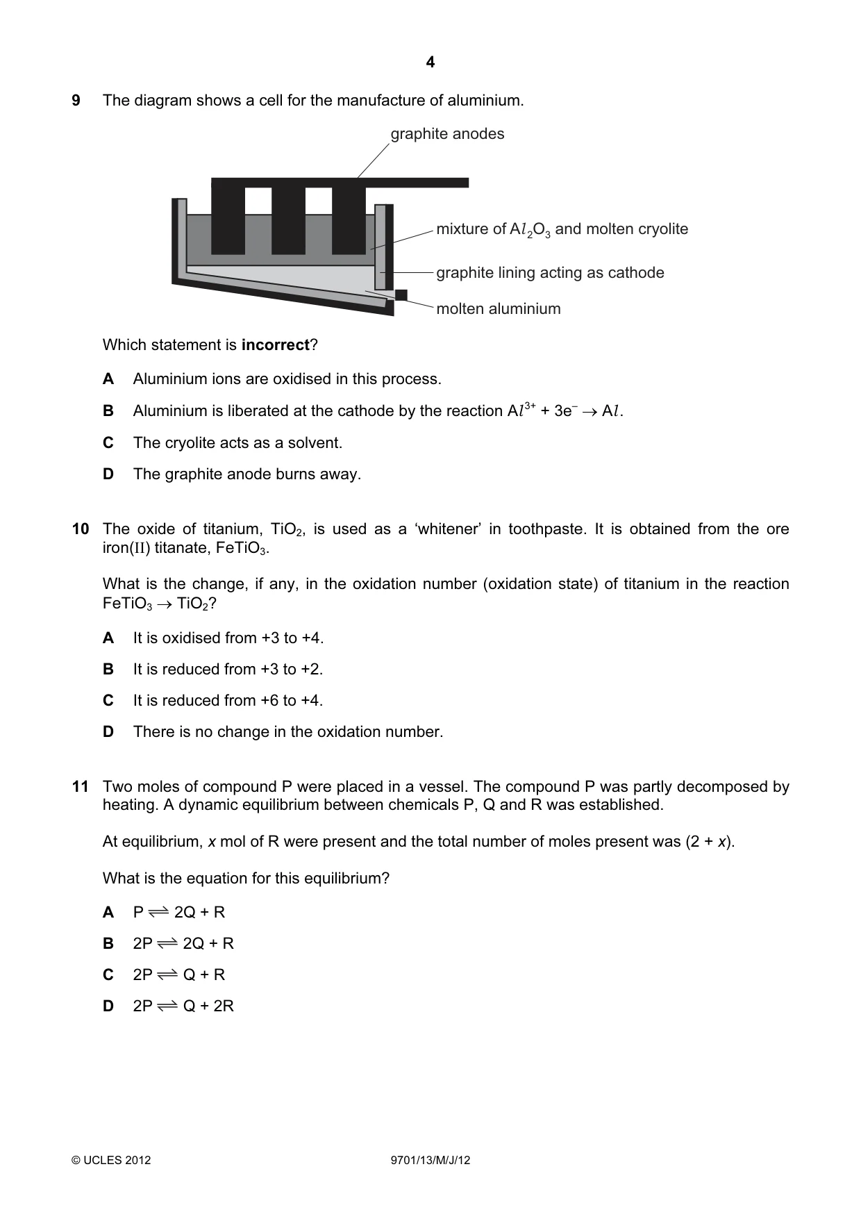 Cambridge A Level Chemistry 9701 2012 May/June Paper 1 · Variant 3 question paper, page 4 of 16
