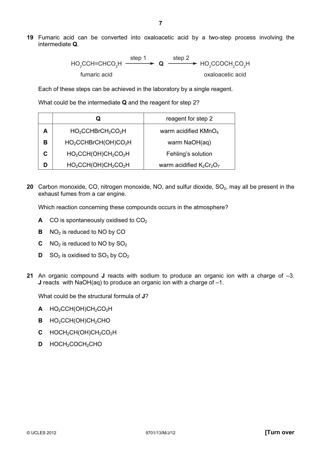 Cambridge A Level Chemistry 9701 2012 May/June Paper 1 · Variant 3 question paper, page 7 of 16