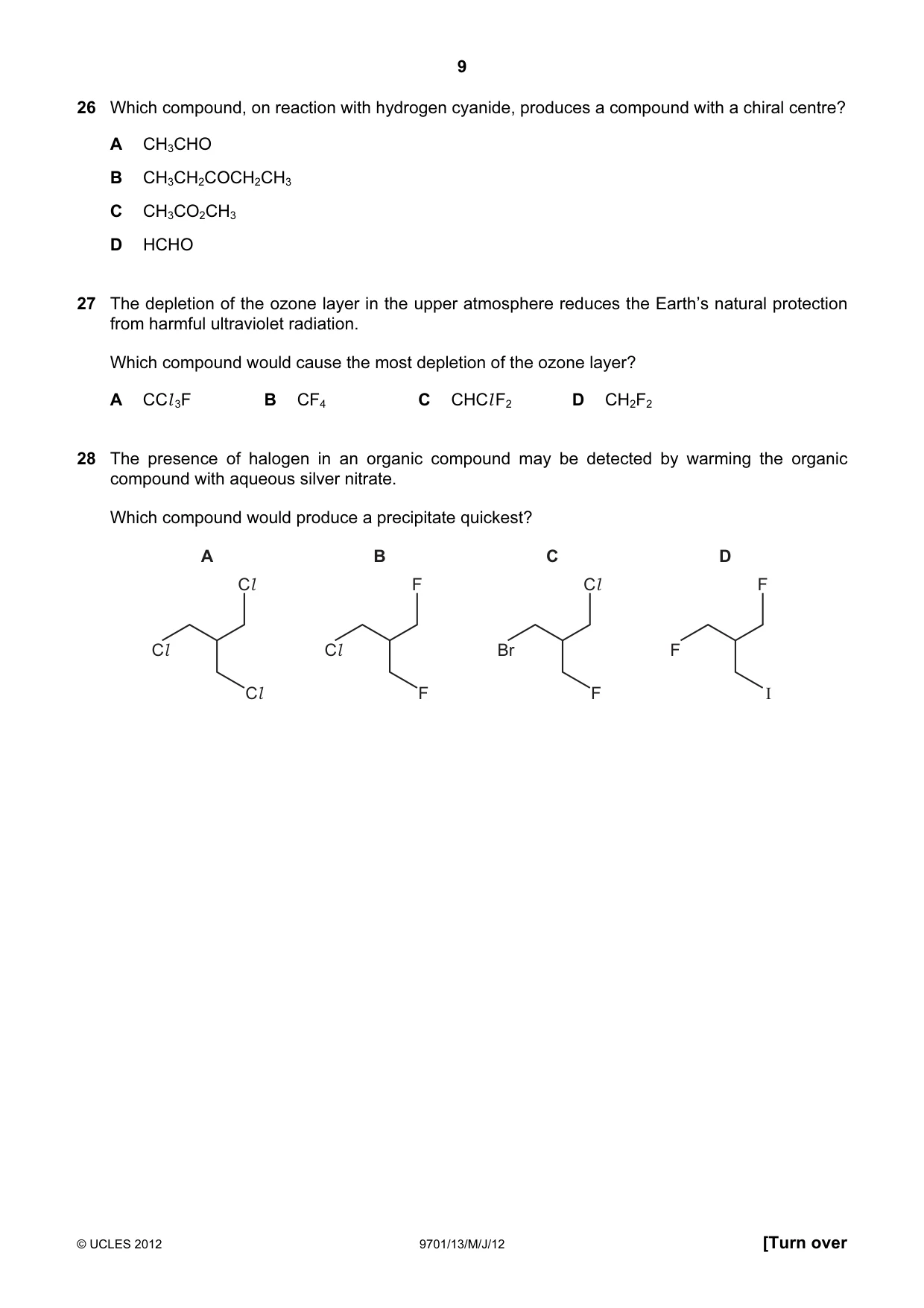 Cambridge A Level Chemistry 9701 2012 May/June Paper 1 · Variant 3 question paper, page 9 of 16