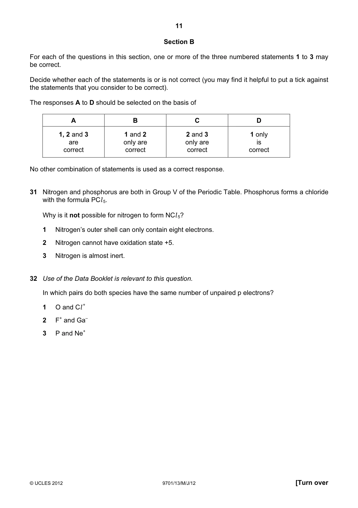 Cambridge A Level Chemistry 9701 2012 May/June Paper 1 · Variant 3 question paper, page 11 of 16