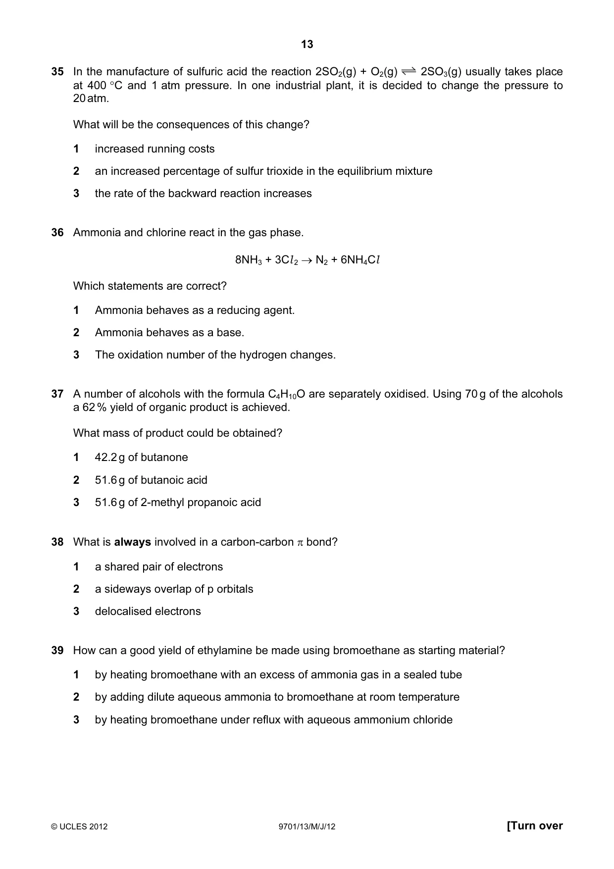 Cambridge A Level Chemistry 9701 2012 May/June Paper 1 · Variant 3 question paper, page 13 of 16