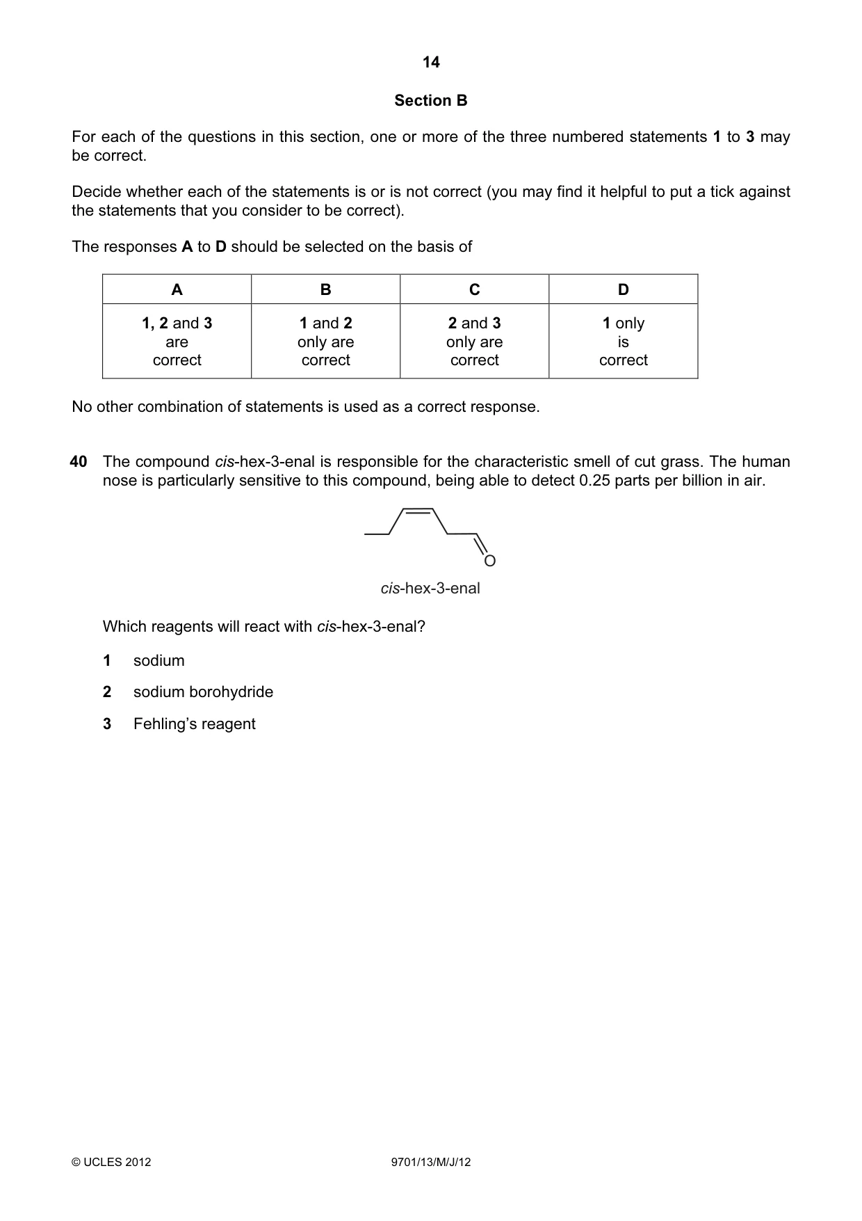 Cambridge A Level Chemistry 9701 2012 May/June Paper 1 · Variant 3 question paper, page 14 of 16