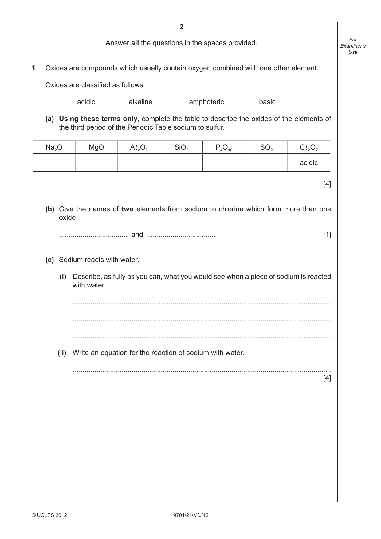 Cambridge A Level Chemistry 9701 2012 May/June Paper 2 · Variant 1 question paper, page 2 of 12