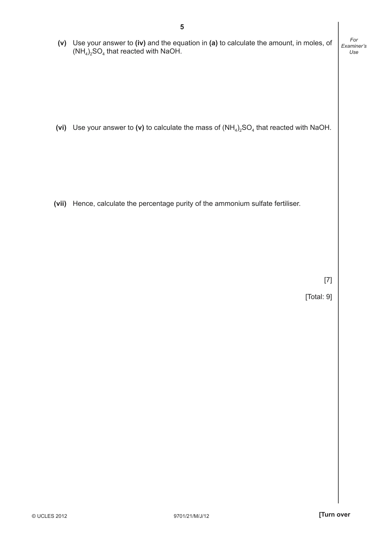 Cambridge A Level Chemistry 9701 2012 May/June Paper 2 · Variant 1 question paper, page 5 of 12