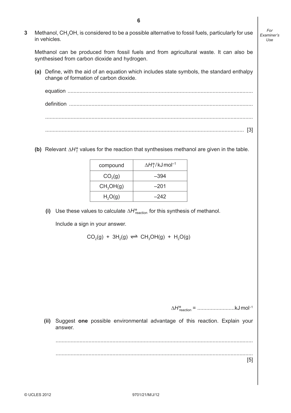 Cambridge A Level Chemistry 9701 2012 May/June Paper 2 · Variant 1 question paper, page 6 of 12